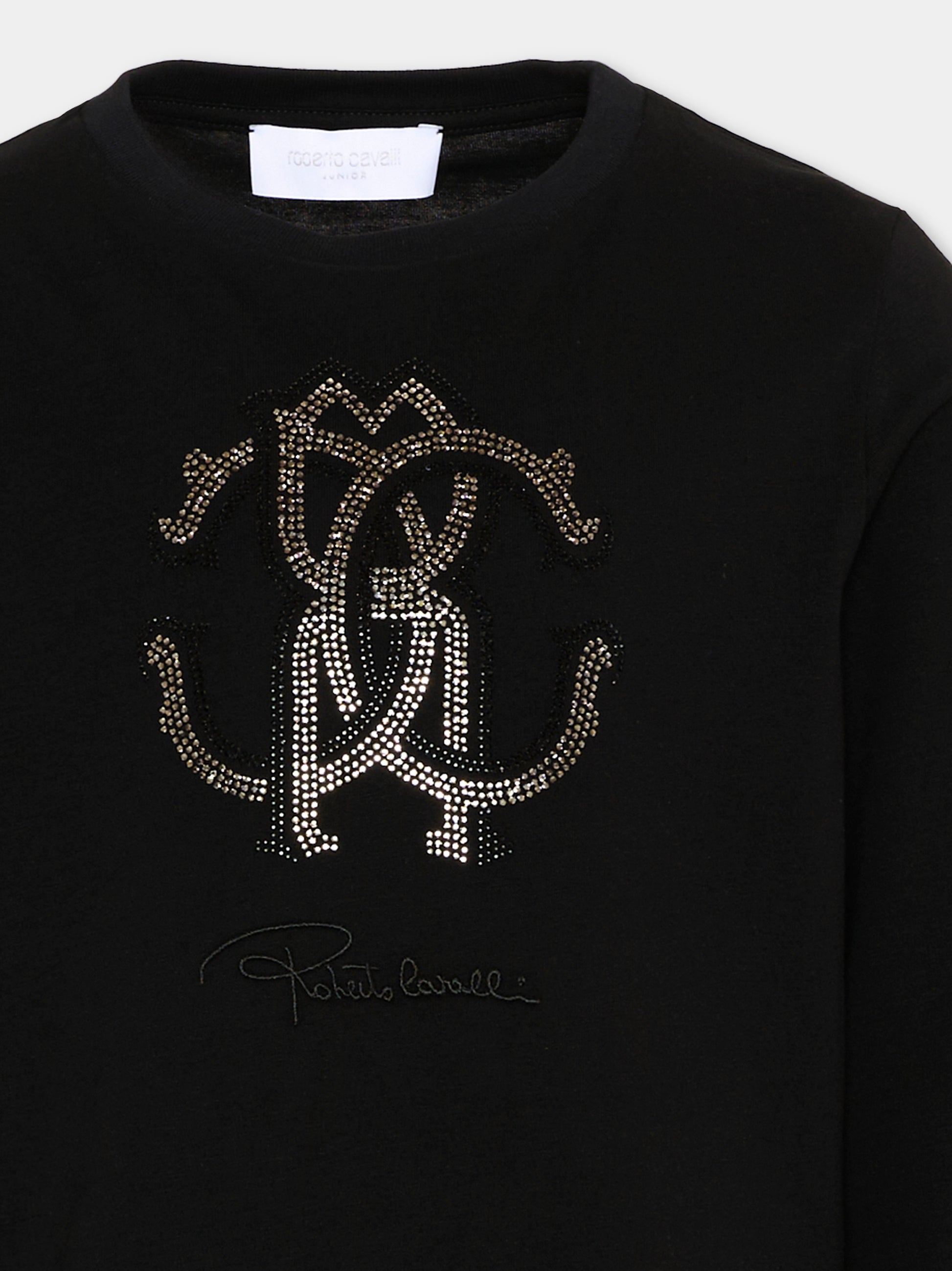 T-Shirt nera per bambini con logo,Roberto Cavalli Kids,CGA26112TS BLACK