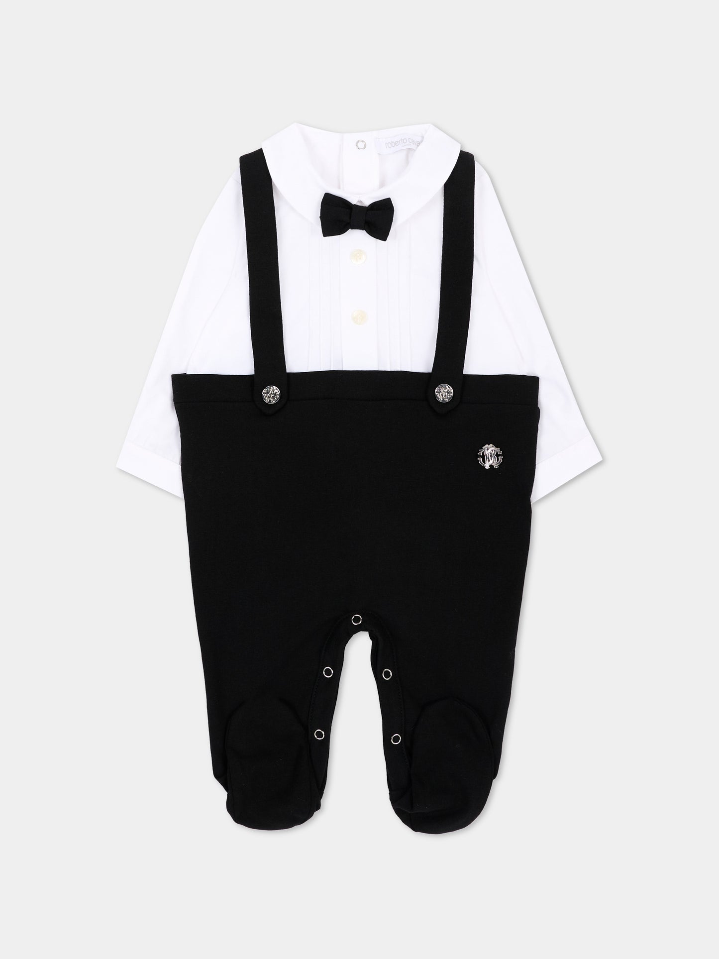 Tutina nera per neonato con papillon,Roberto Cavalli Kids,CLA26053TU WHITE/BLK