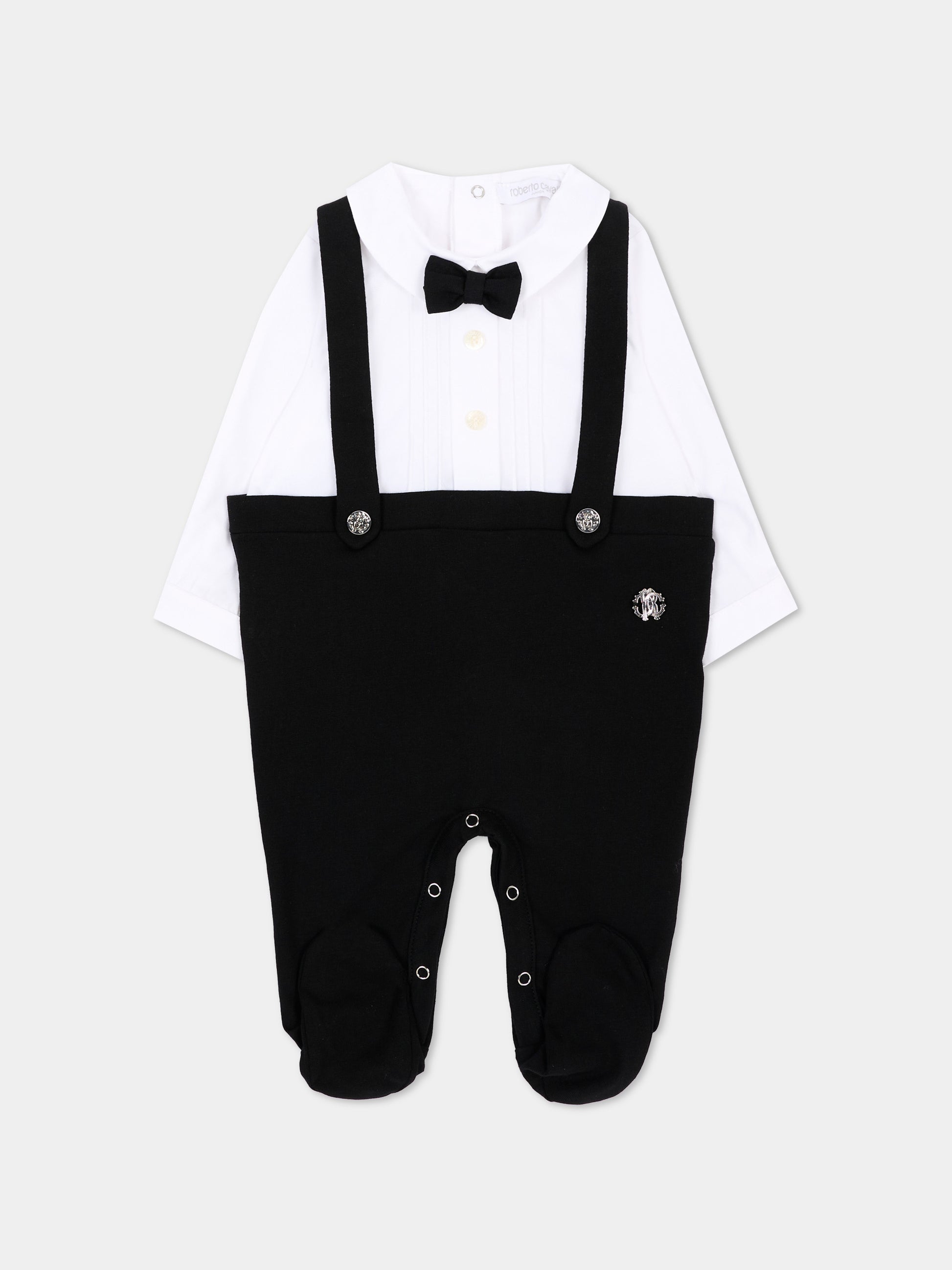 Tutina nera per neonato con papillon,Roberto Cavalli Kids,CLA26053TU WHITE/BLK
