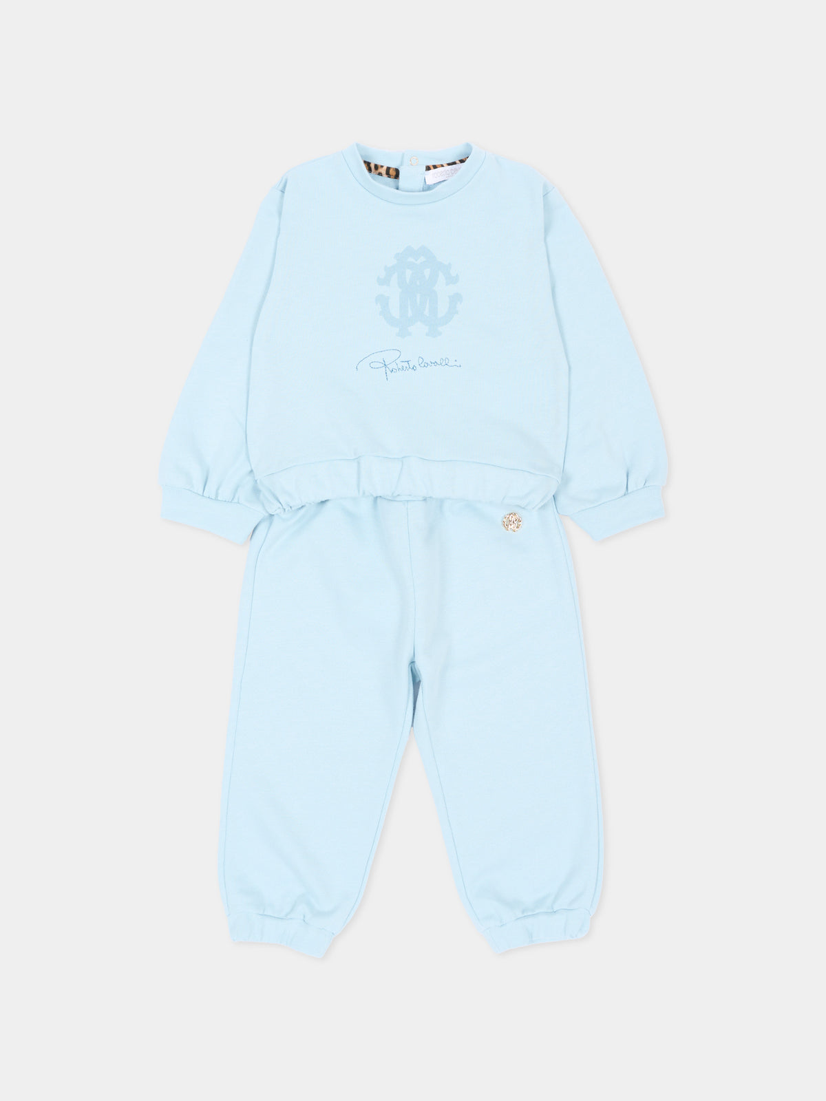 Completo sportivo lungo celeste per neonato con logo,Roberto Cavalli Kids,CIA26034CF SKYRIDE/SK