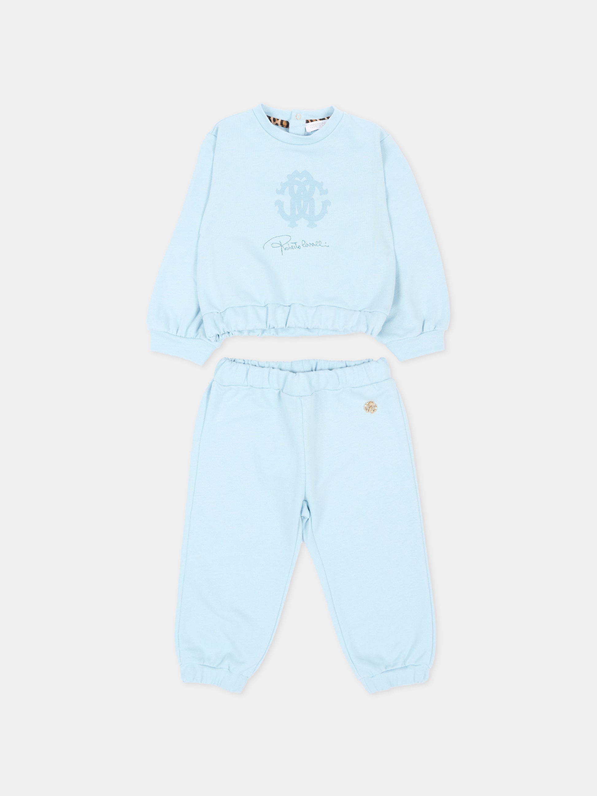 Completo sportivo lungo celeste per neonato con logo,Roberto Cavalli Kids,CIA26034CF SKYRIDE/SK