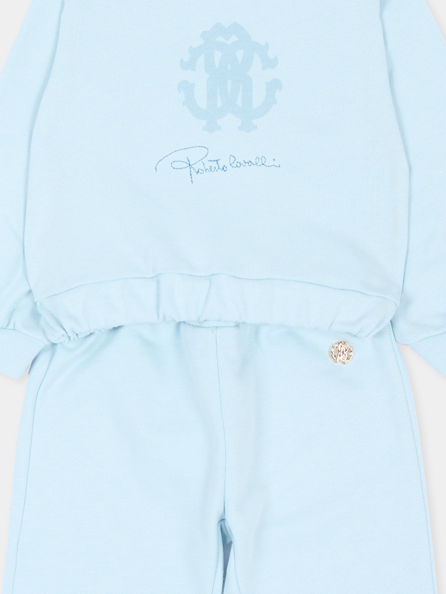 Completo sportivo lungo celeste per neonato con logo,Roberto Cavalli Kids,CIA26034CF SKYRIDE/SK