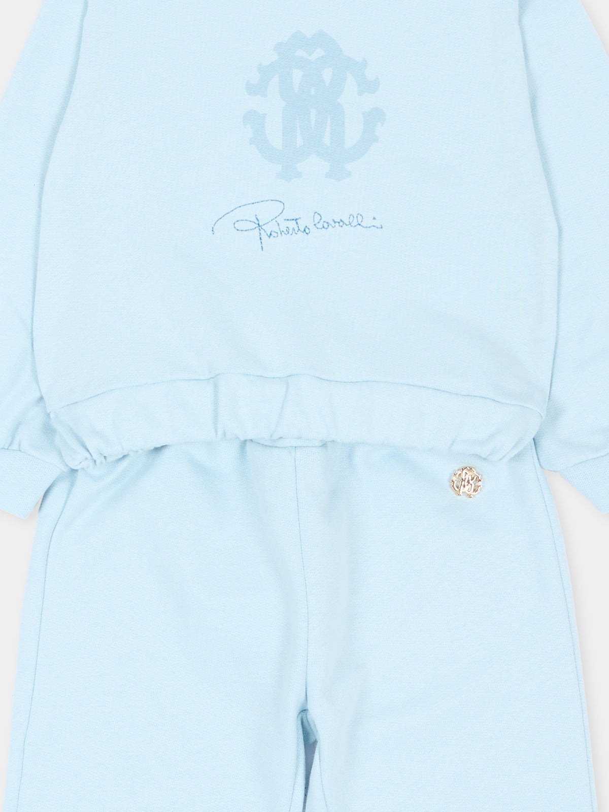 Completo sportivo lungo celeste per neonato con logo,Roberto Cavalli Kids,CIA26034CF SKYRIDE/SK
