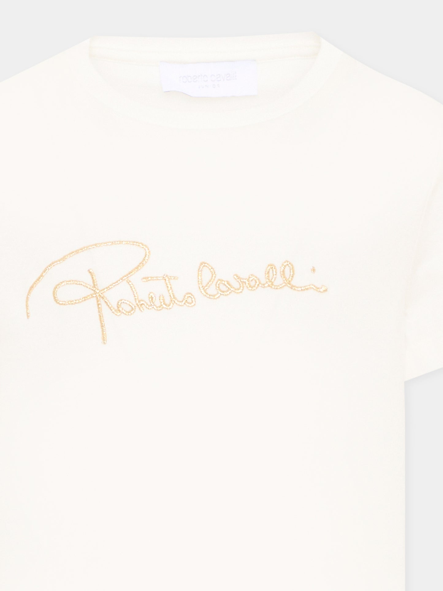 T-Shirt avorio per bambina con logo,Roberto Cavalli Kids,CGA26107TS AVORIO_C.C