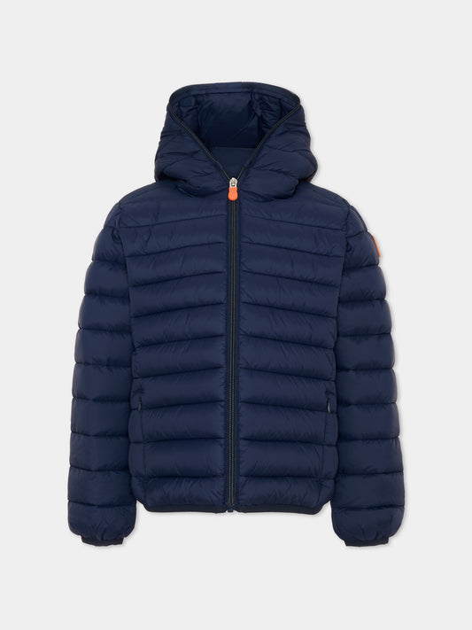 Piumino blu Dony per bambino con patch logo,Save The Duck Kids,J30650B GIGA23 90000