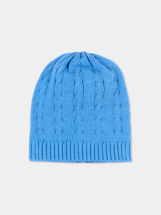 Cappellino azzurro per neonato a trecce,Little Bear,3112 AZZURRO