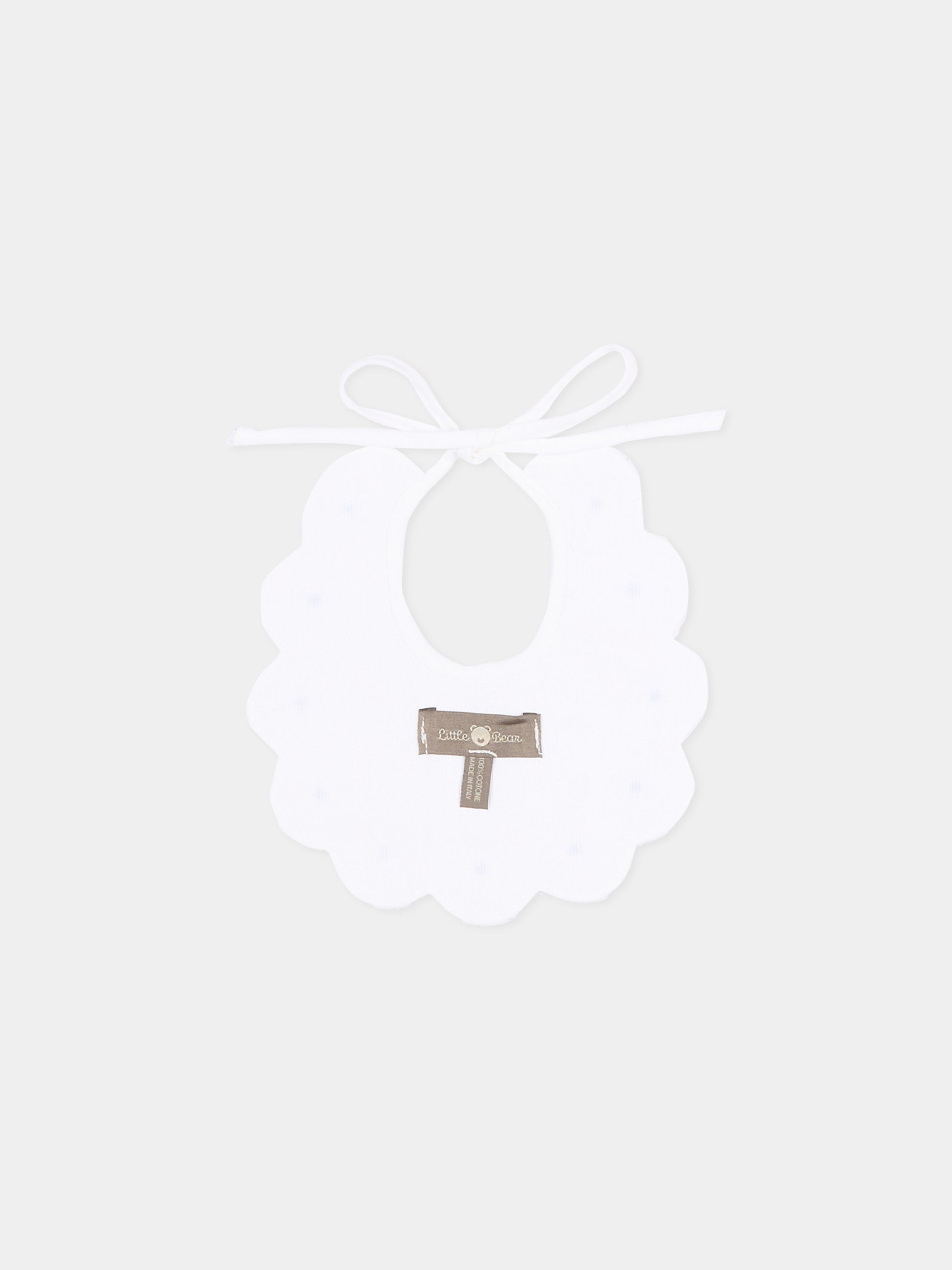 Bavaglino bianco per neonato con pois azzurri,Little Bear,2042 BCO/AZZURRO