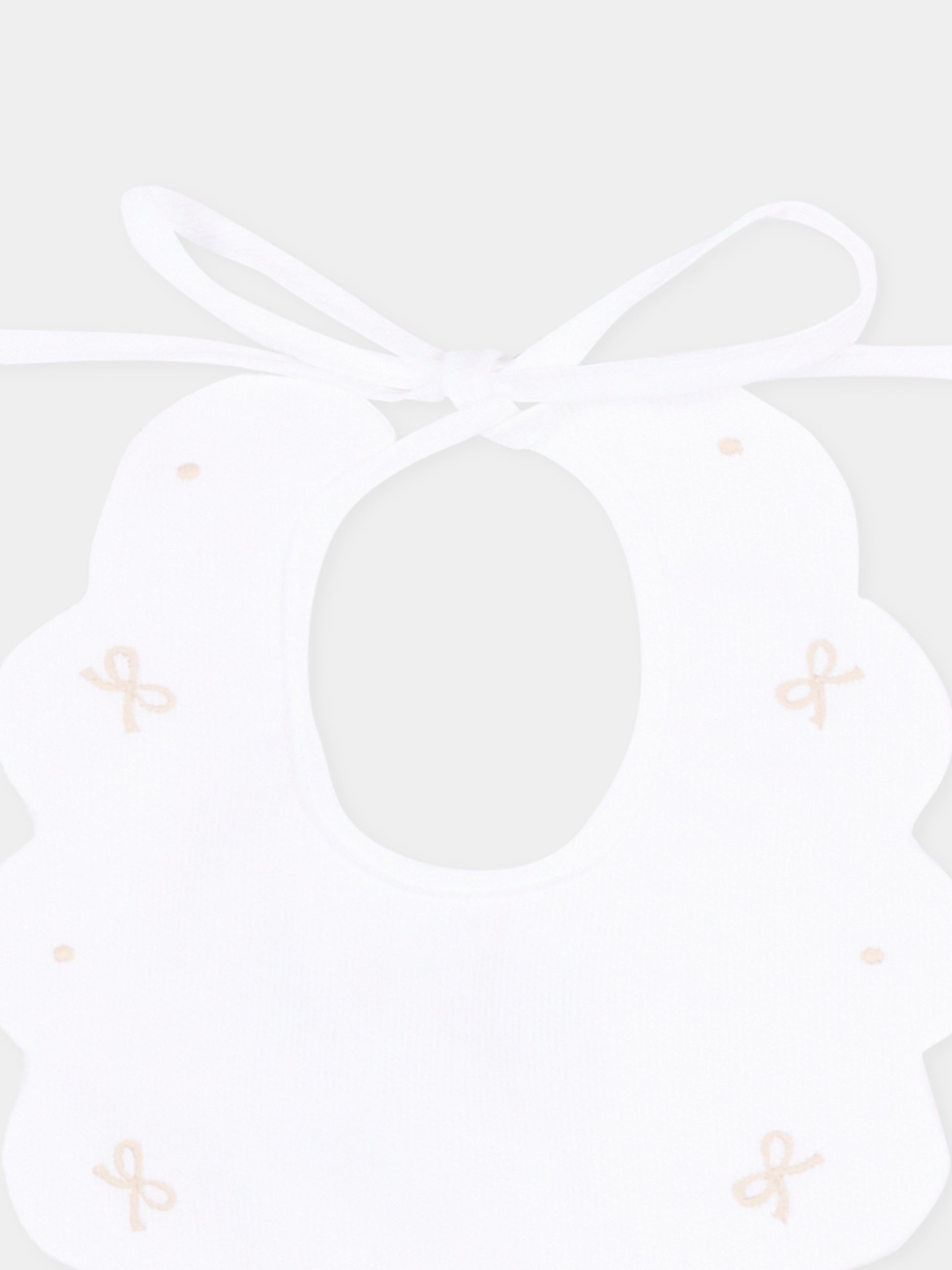Bavaglino bianco per neonati con ricami beige,Little Bear,2043 BCO/CORDA