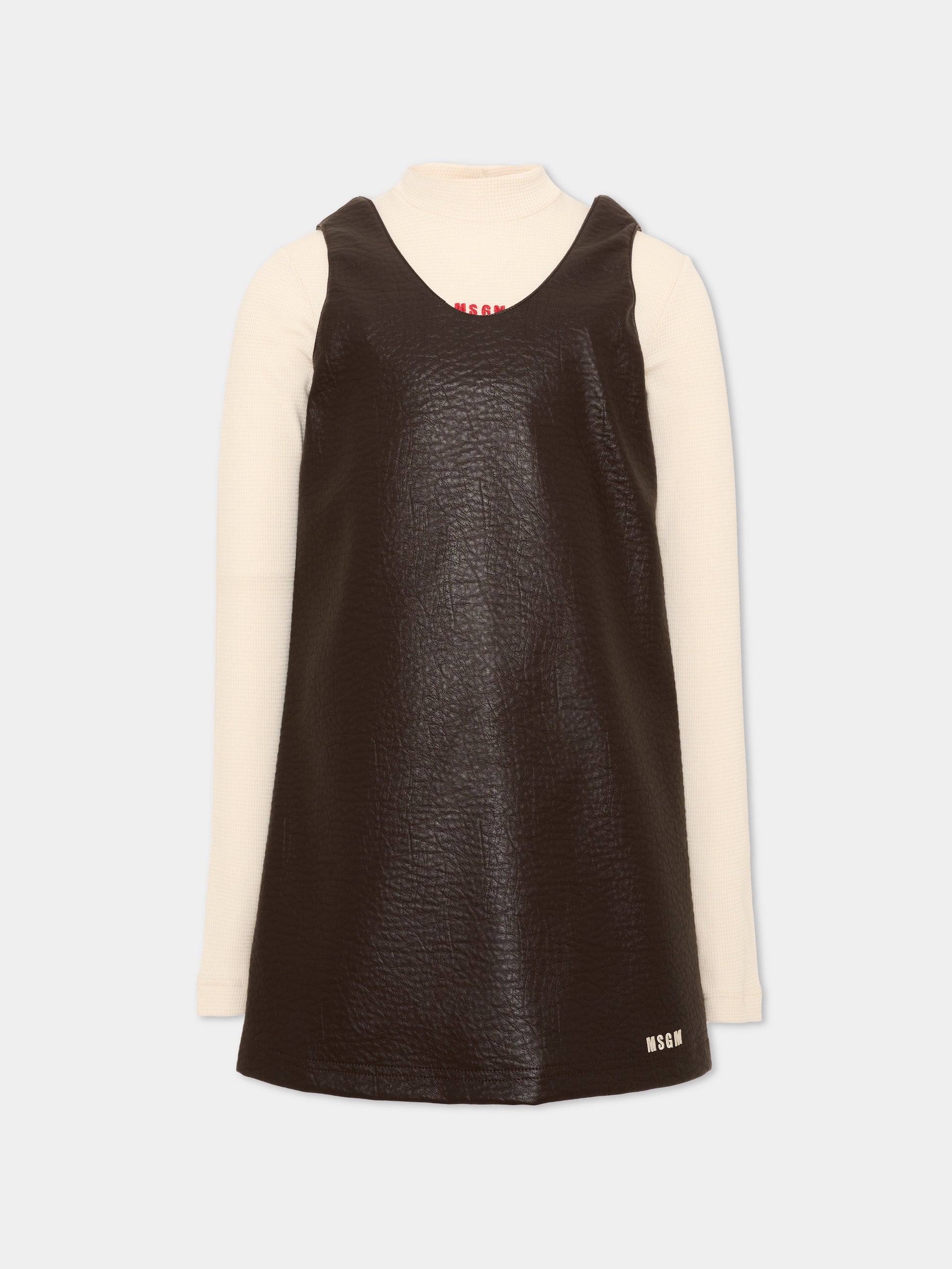 Vestito marrone per bambina con logo,Msgm Kids,F6MSJGDB082 MS093