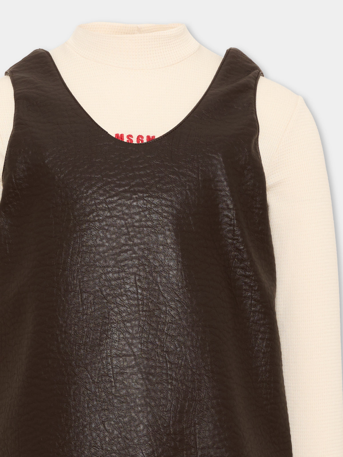 Vestito marrone per bambina con logo,Msgm Kids,F6MSJGDB082 MS093