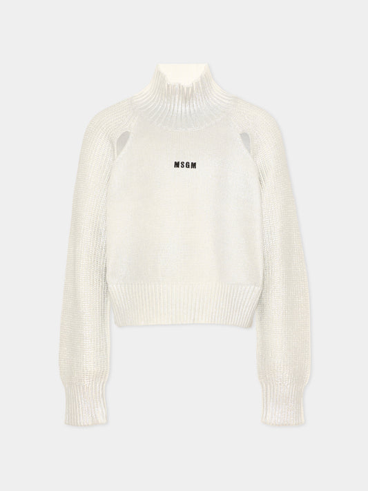 Maglione avorio per bambina con logo,Msgm Kids,F6MSJGJP207 013