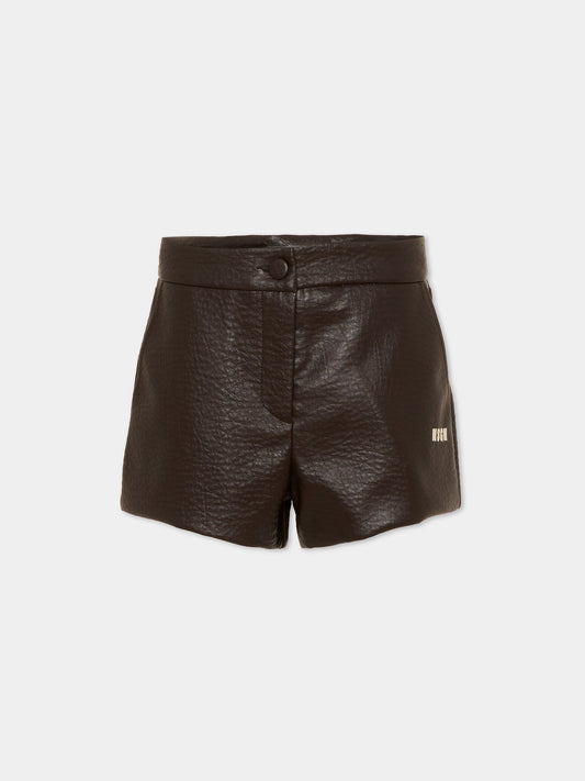 Shorts marrone per bambina con logo,Msgm Kids,F6MSJGSH080 943