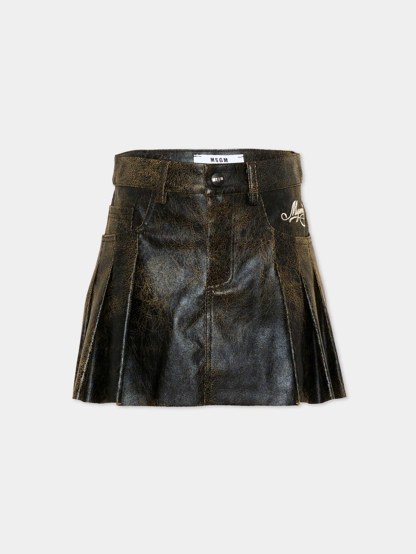 Gonna casual nera per bambina effetto pelle,Msgm Kids,F6MSJGSK112 110