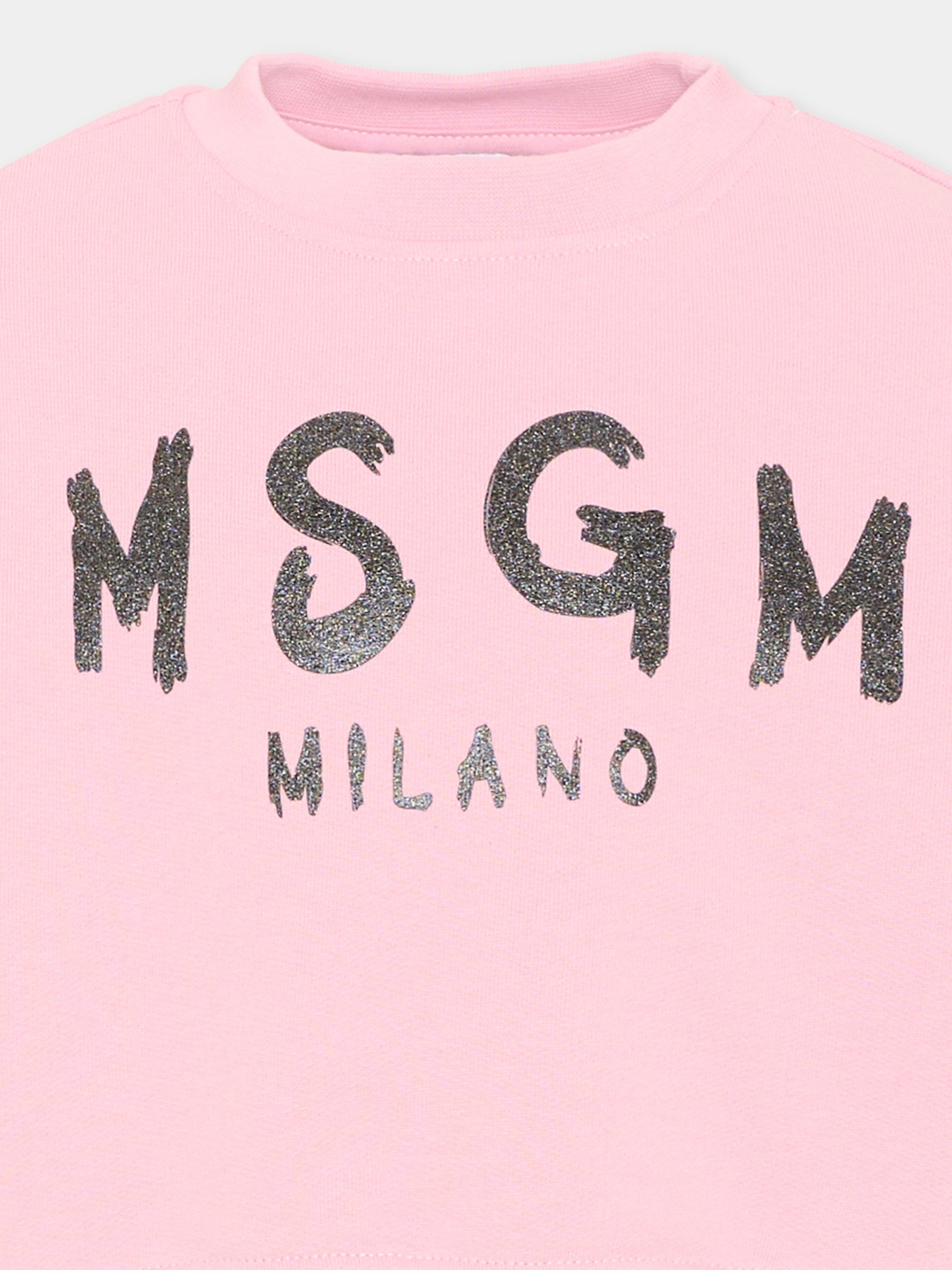 Felpa rosa per bambina con logo,Msgm Kids,F6MSJGSW047 MS090