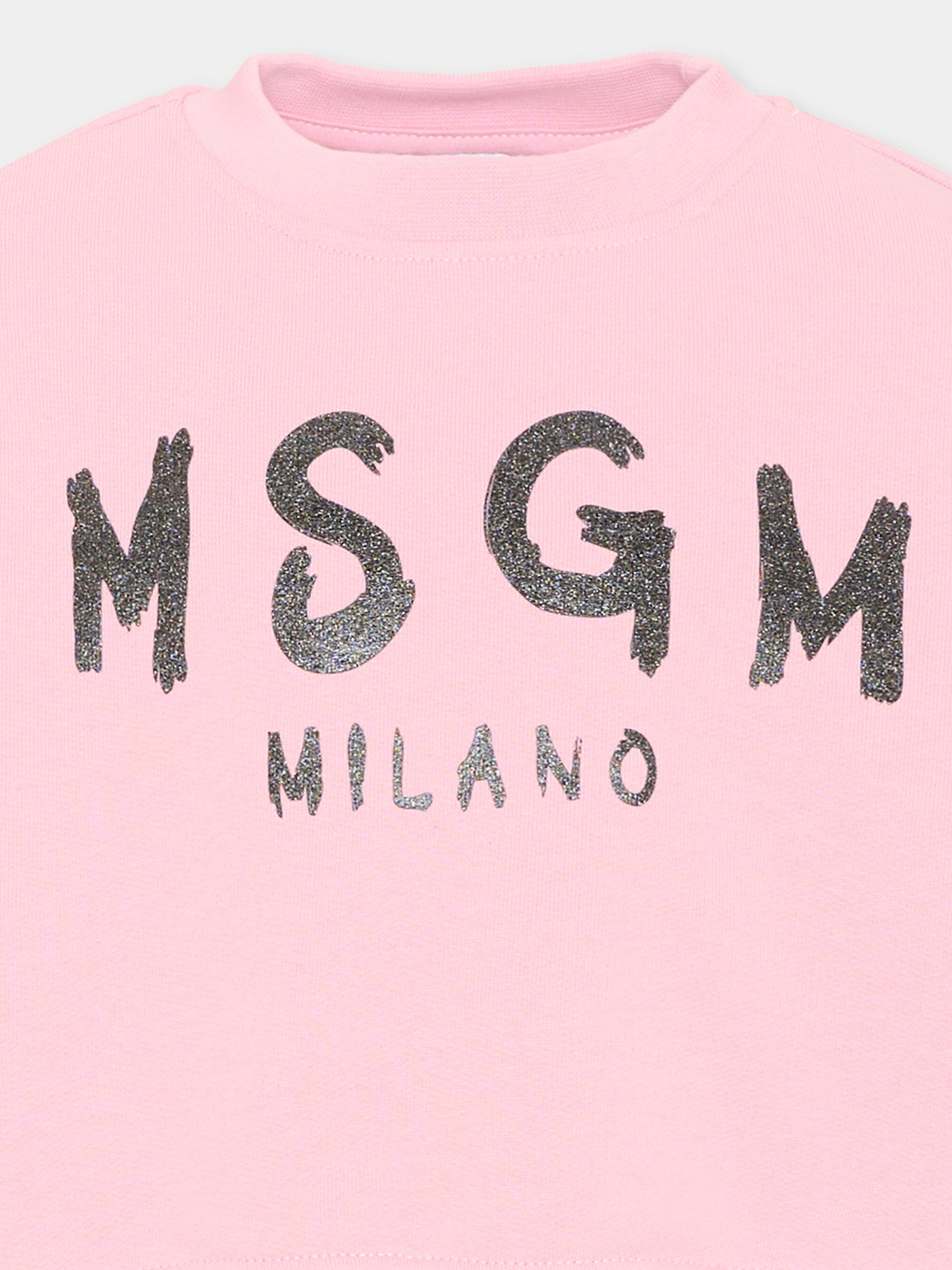 Felpa rosa per bambina con logo,Msgm Kids,F6MSJGSW047 MS090