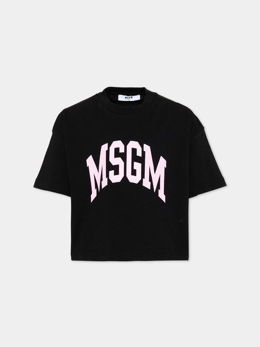 T-shirt nera per bambina con logo