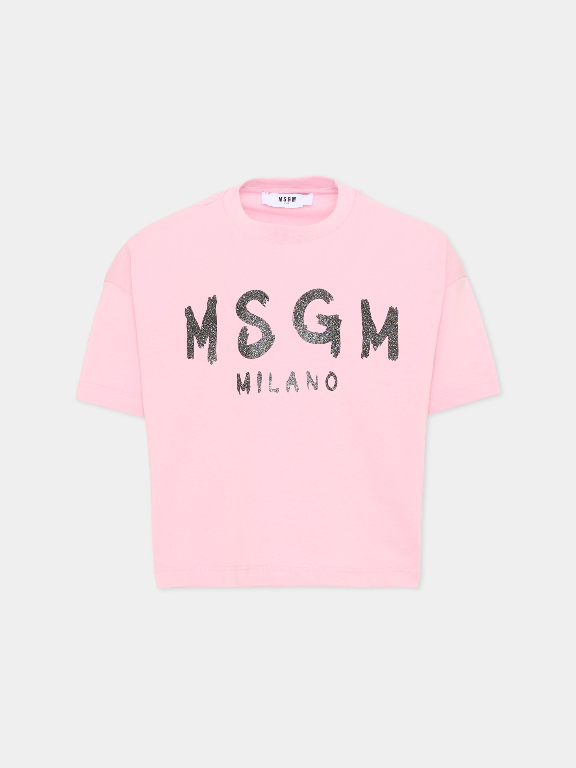 T-Shirt rosa per bambina con logo,Msgm Kids,F6MSJGTH046 MS090