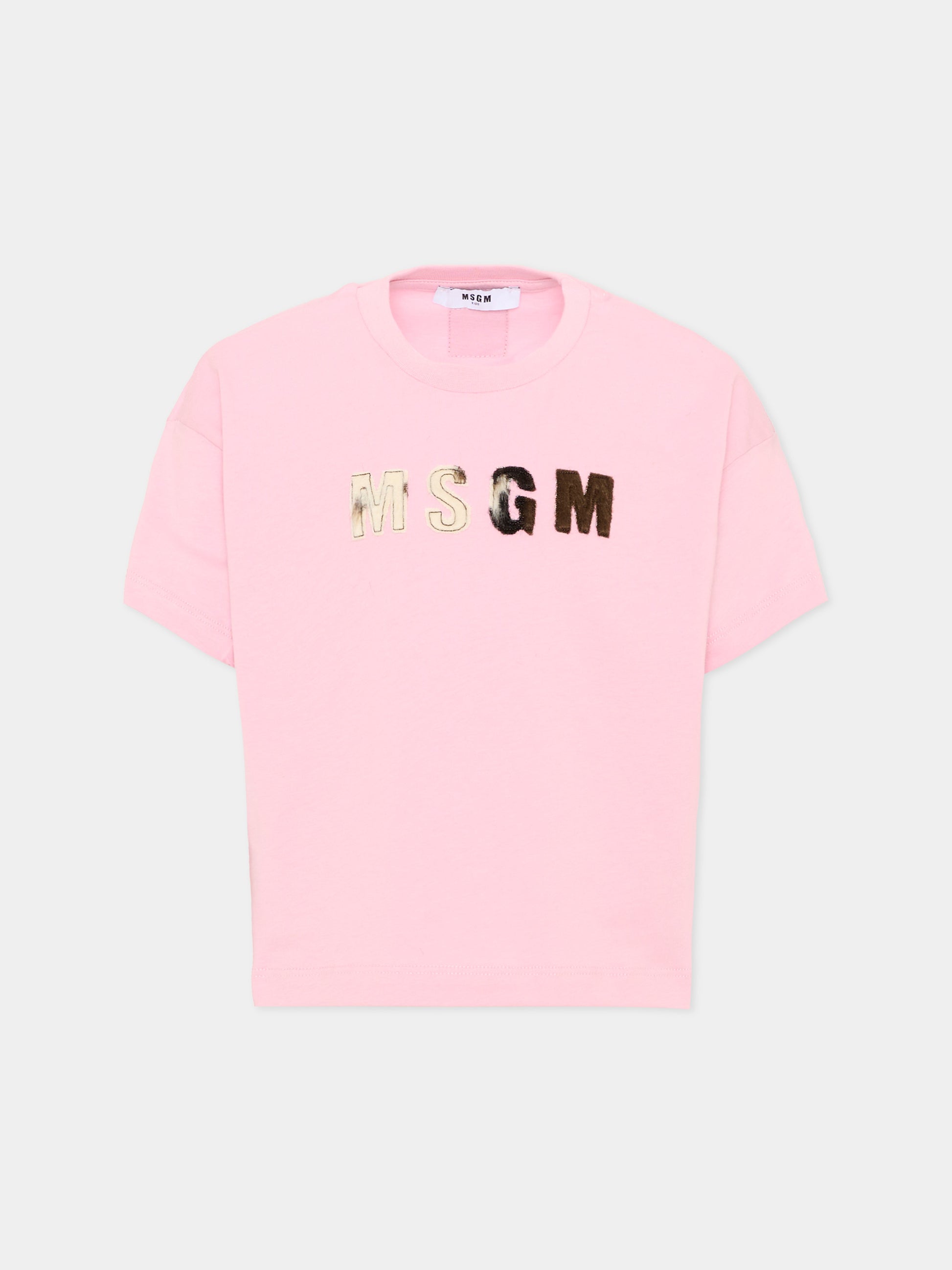 T-shirt rosa per bambina con logo,Msgm Kids,F6MSJGTH067 MS090