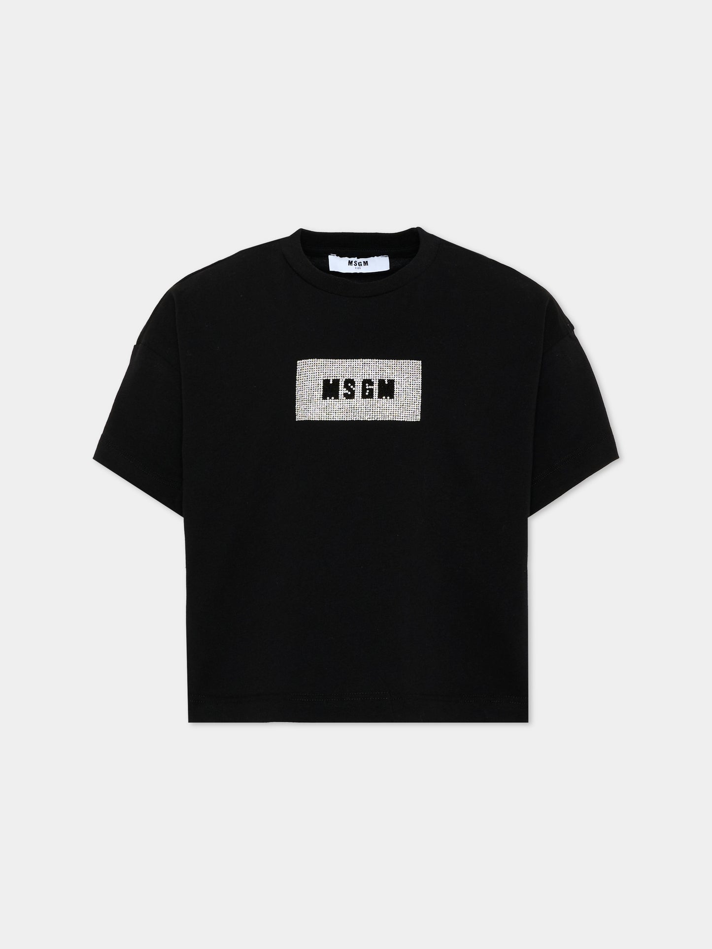 T-shirt nera per bambina con logo,Msgm Kids,F6MSJGTH209 110