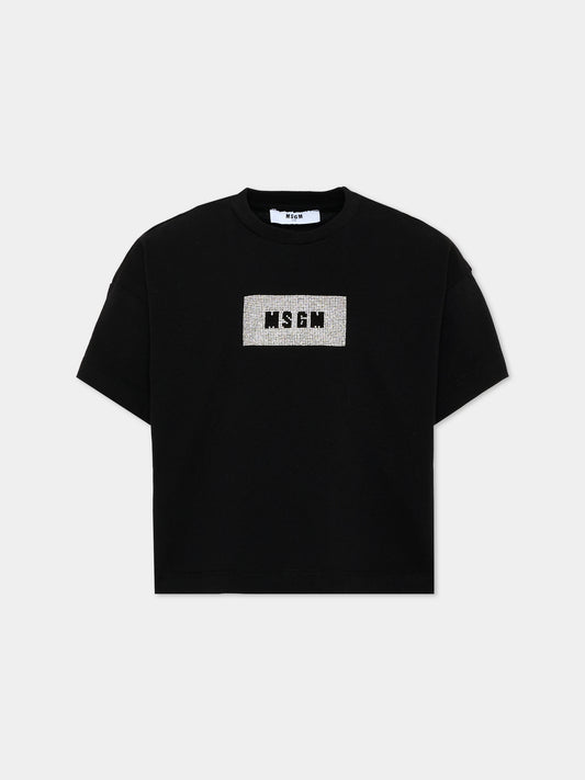 T-shirt nera per bambina con logo,Msgm Kids,F6MSJGTH209 110