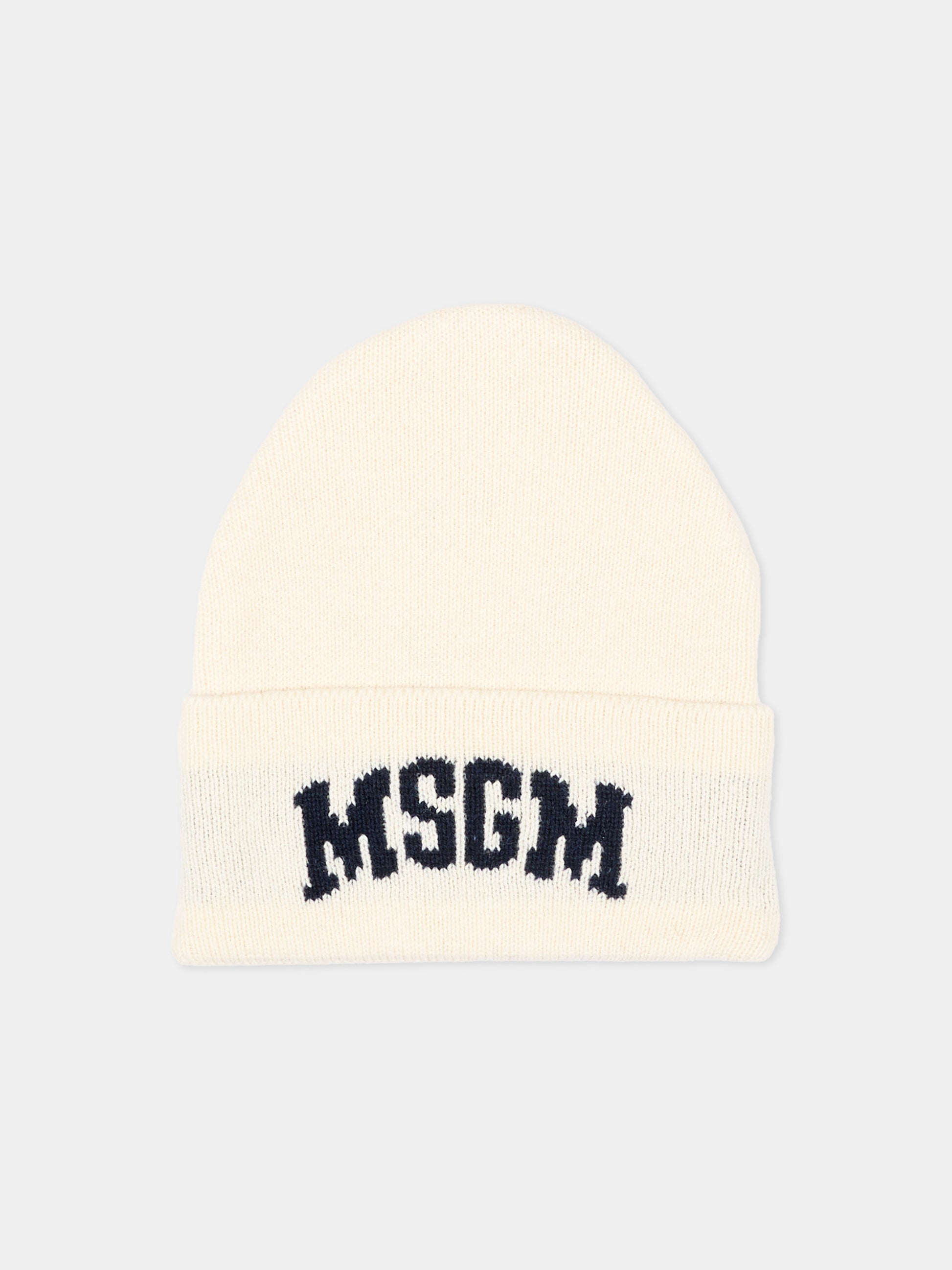 Berretto avorio per bambini con logo,Msgm Kids,F6MSJUHT029 013