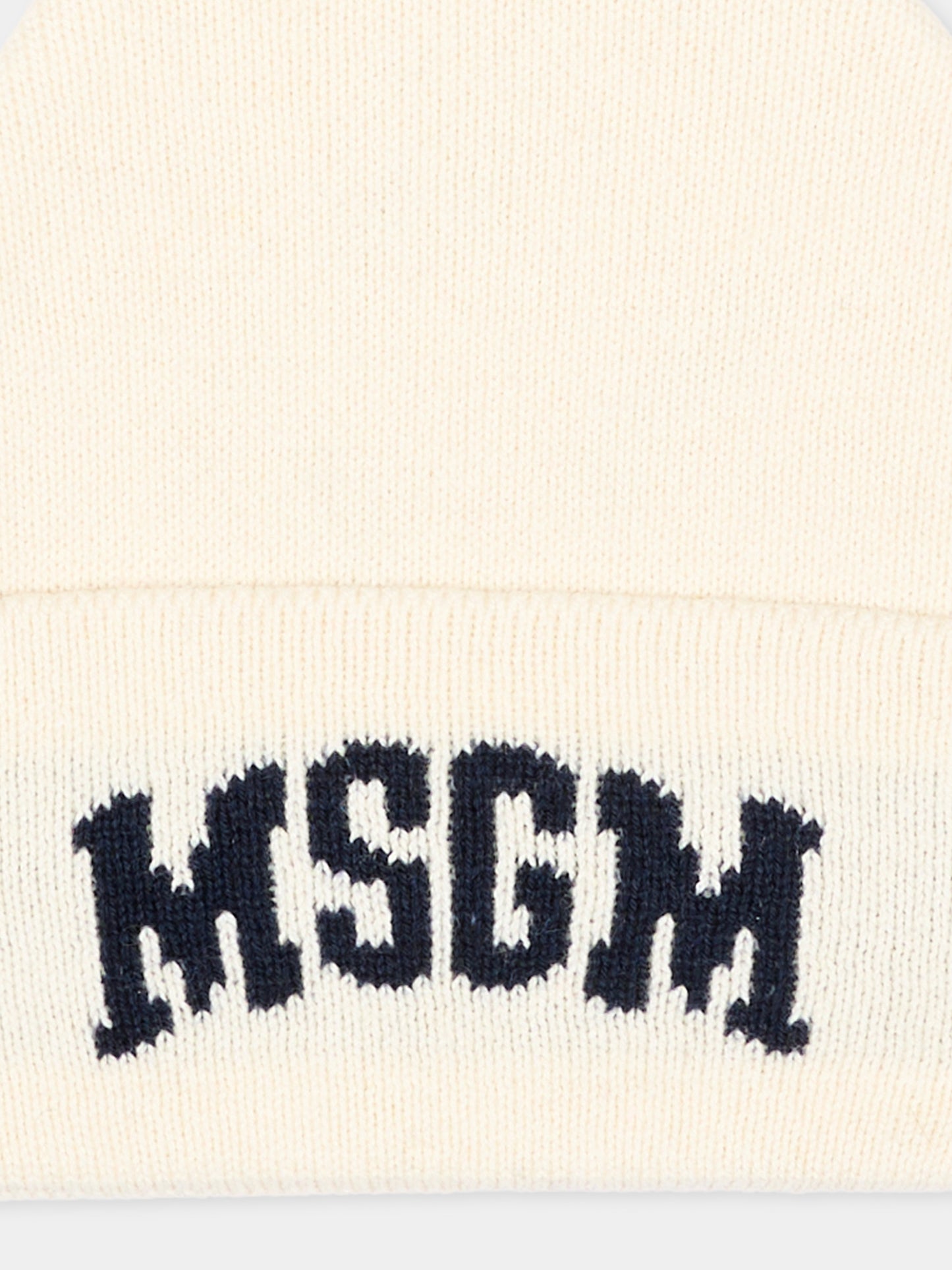 Berretto avorio per bambini con logo,Msgm Kids,F6MSJUHT029 013