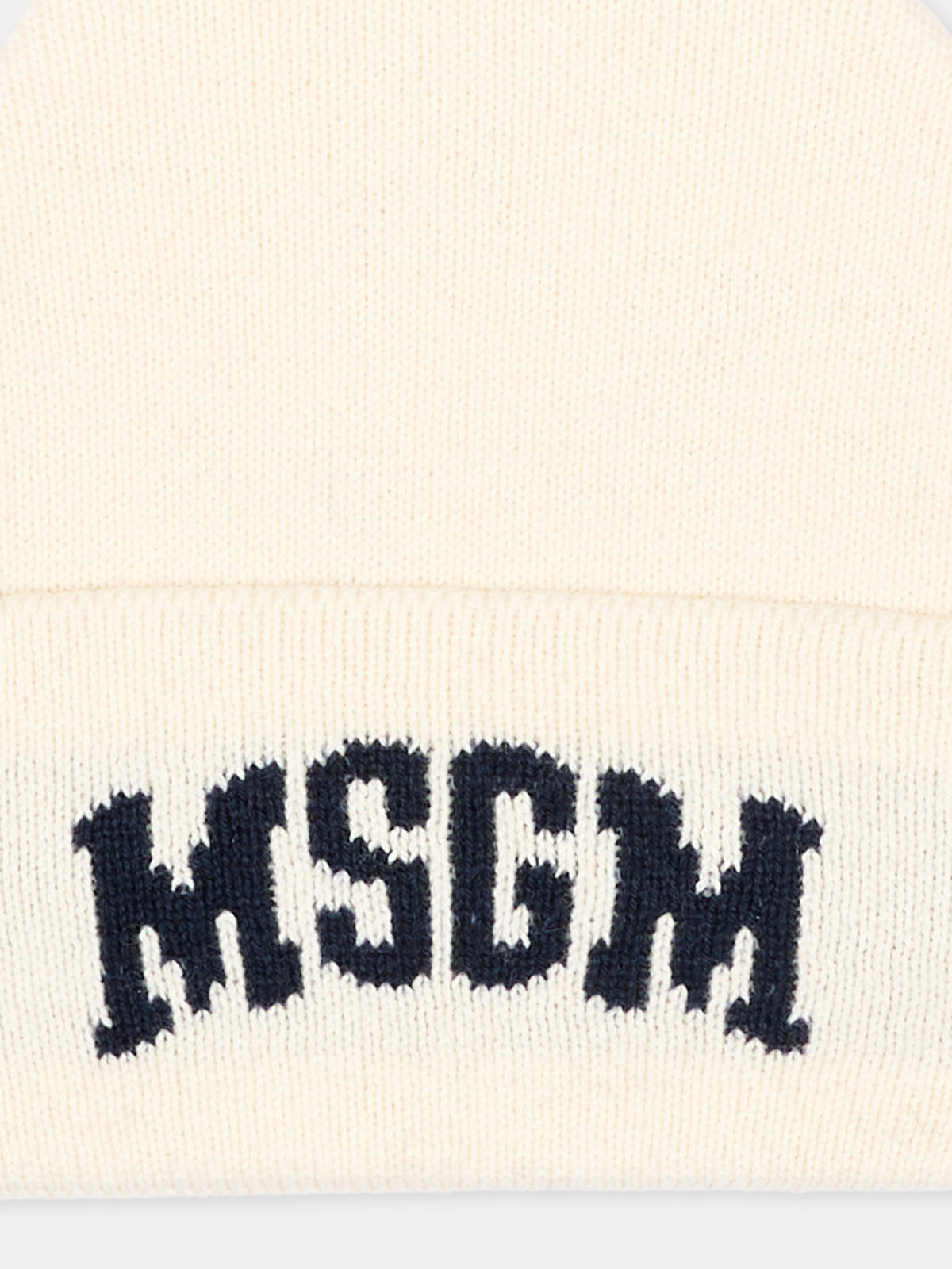 Berretto avorio per bambini con logo,Msgm Kids,F6MSJUHT029 013