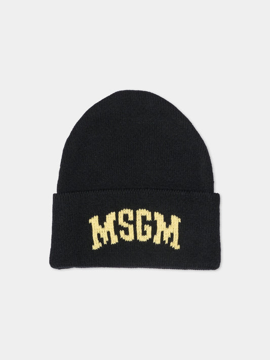 Berretto nero per bambini con logo,Msgm Kids,F6MSJUHT029 110