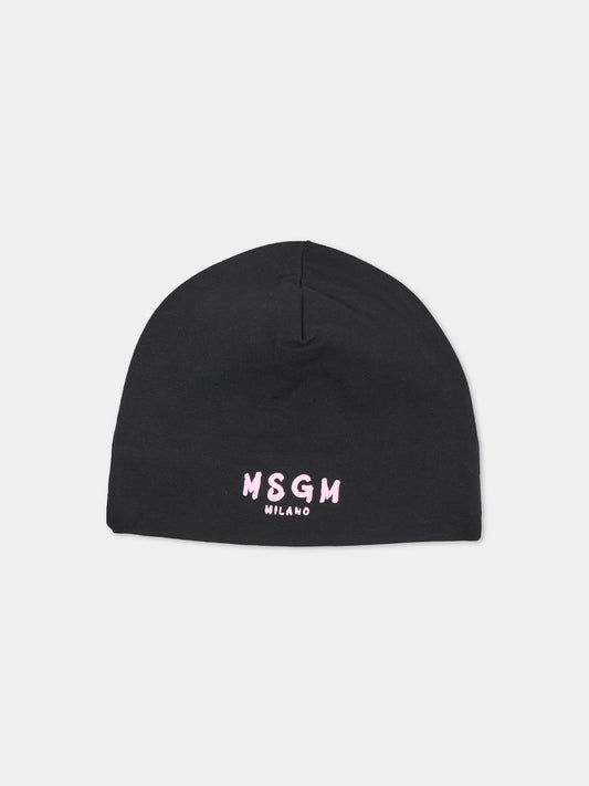 Berretto nero per bambina con logo,Msgm Kids,F6MSJUHT184 MS092