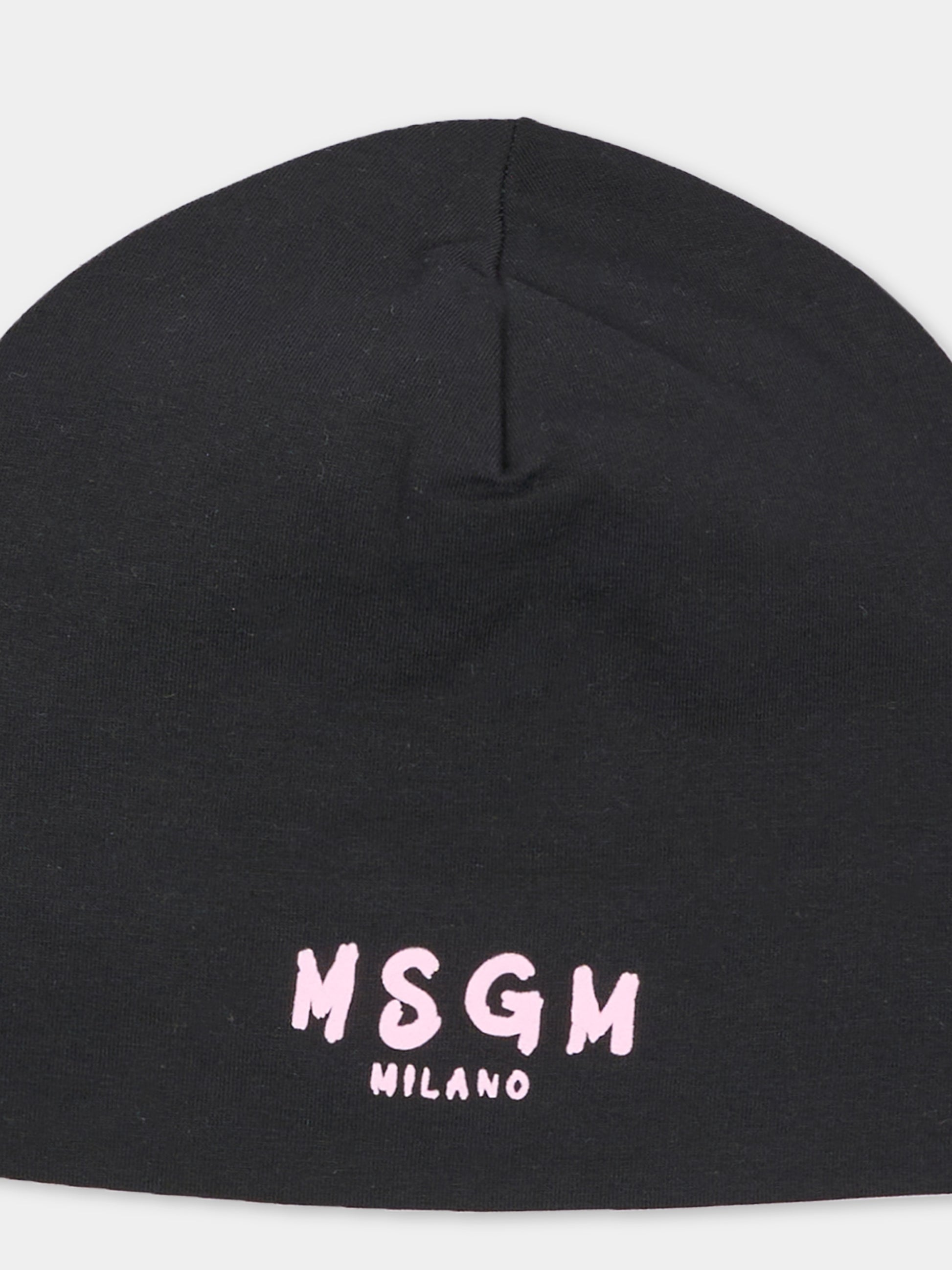 Berretto nero per bambina con logo,Msgm Kids,F6MSJUHT184 MS092