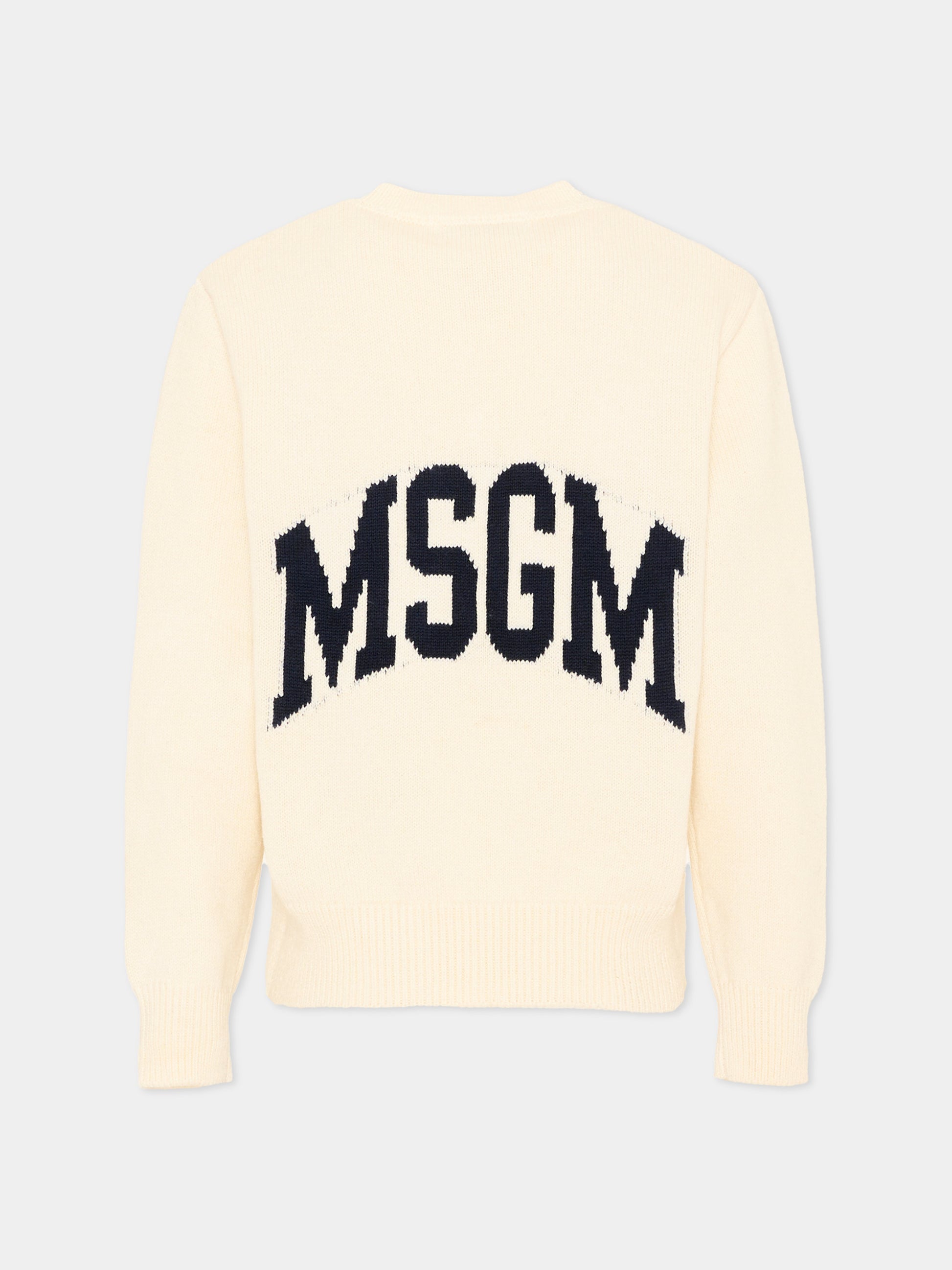 Maglione avorio per bambino con logo,Msgm Kids,F6MSJUJP028 013