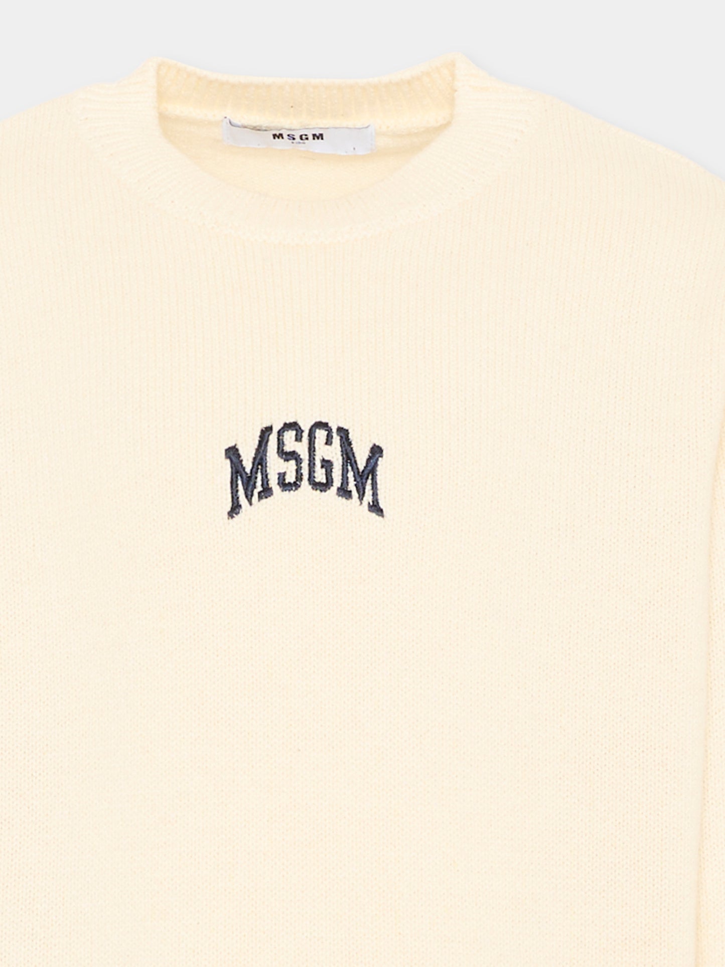 Maglione avorio per bambino con logo,Msgm Kids,F6MSJUJP028 013