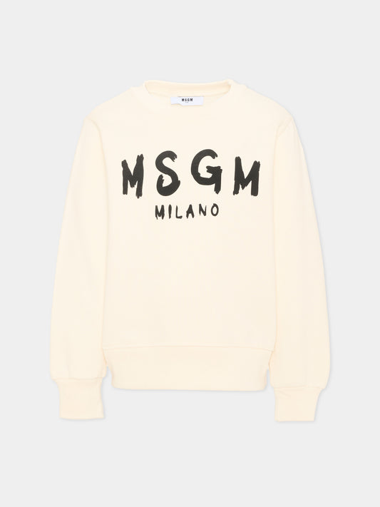 Felpa avorio per bambini con logo,Msgm Kids,F6MSJUSW009 013