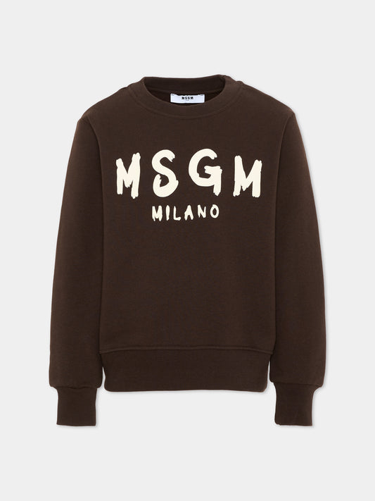 Felpa marrone per bambini con logo,Msgm Kids,F6MSJUSW009 943