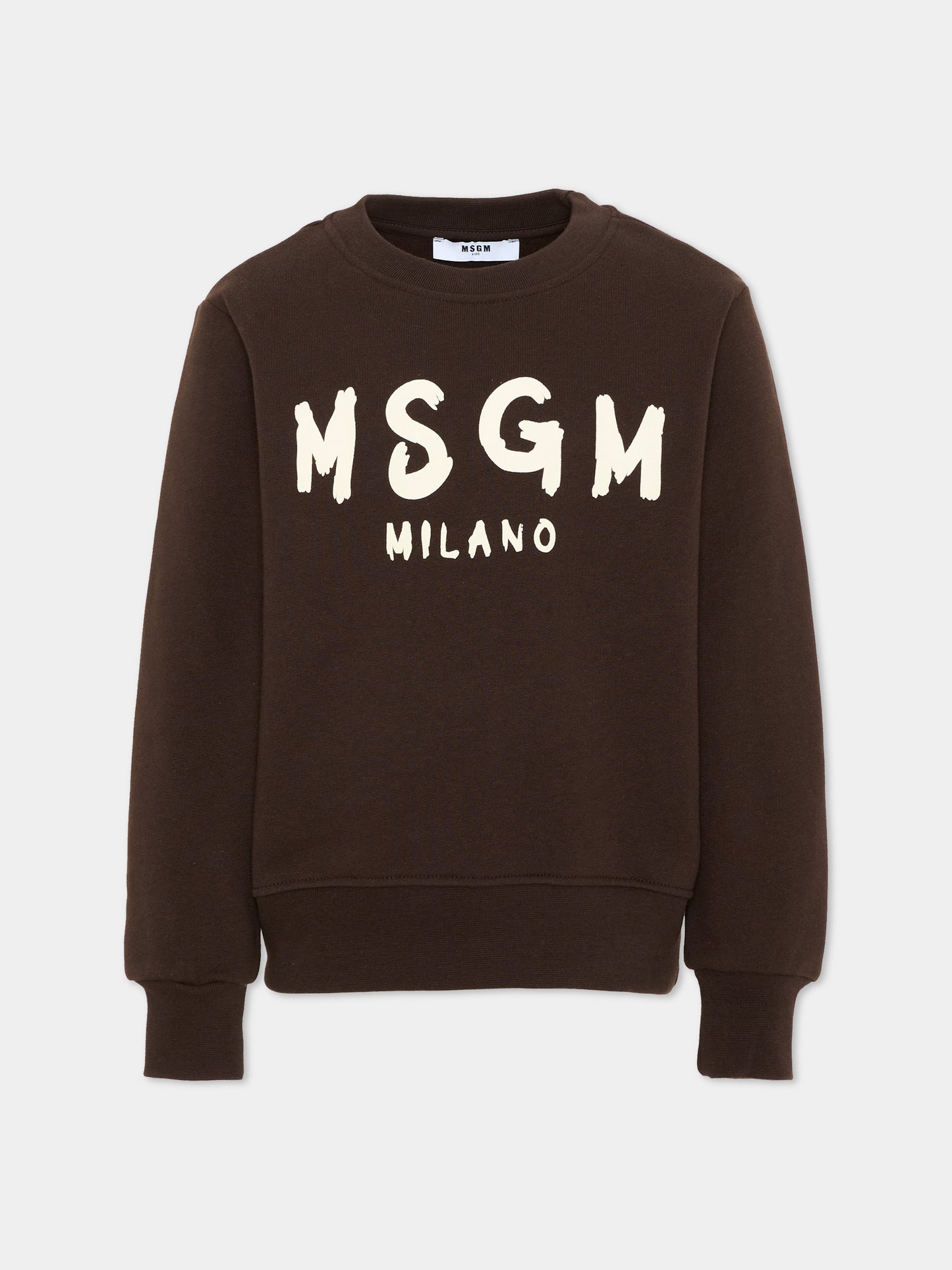 Felpa marrone per bambini con logo,Msgm Kids,F6MSJUSW009 943