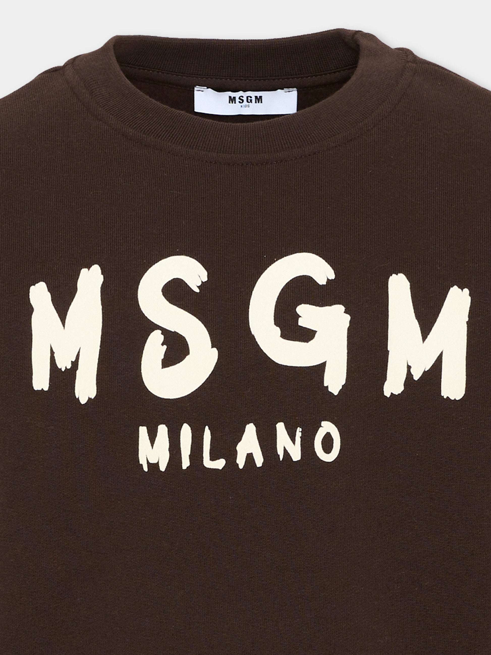 Felpa marrone per bambini con logo,Msgm Kids,F6MSJUSW009 943