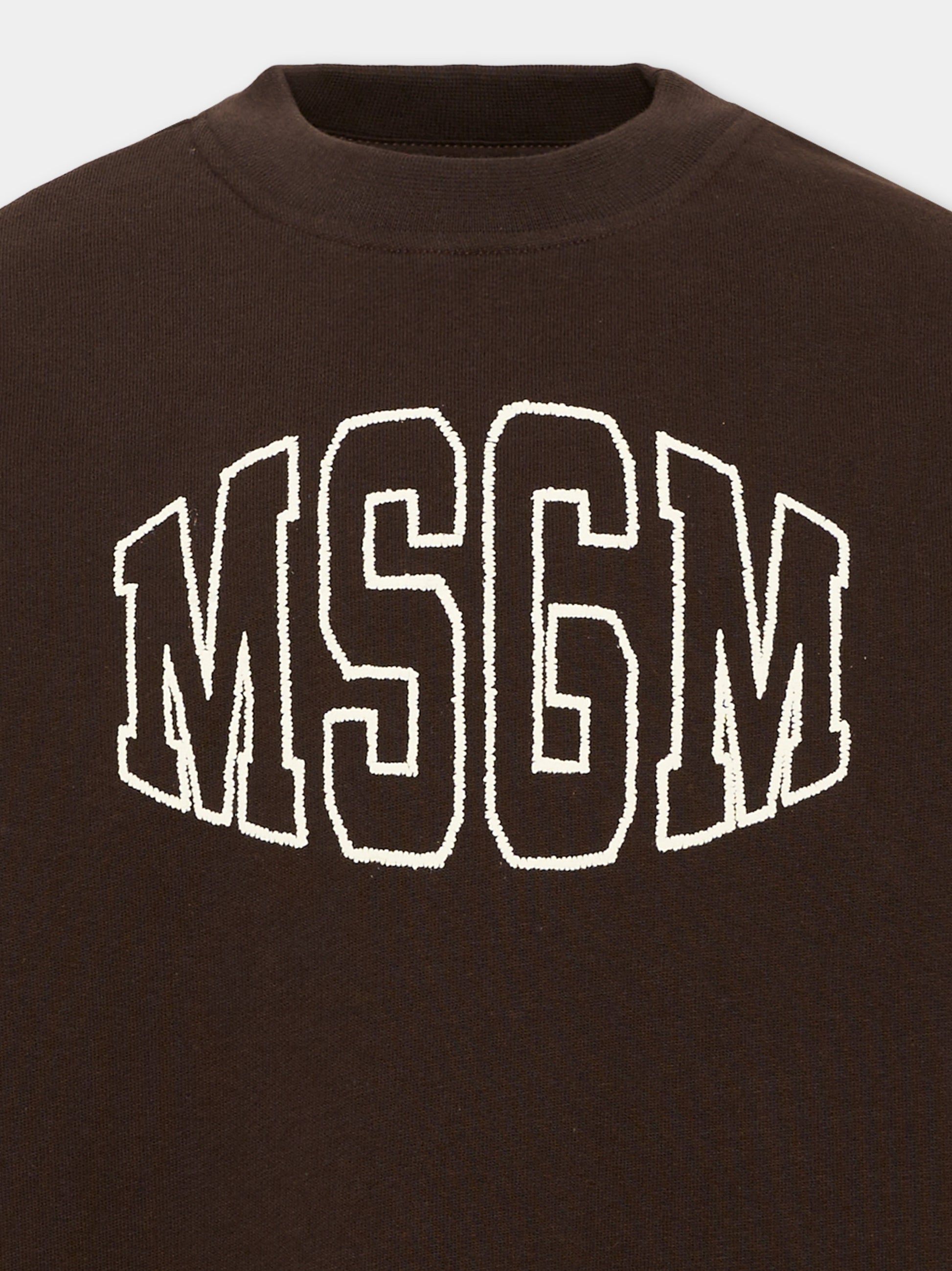 Felpa marrone per bambini con logo,Msgm Kids,F6MSJUSW039 943