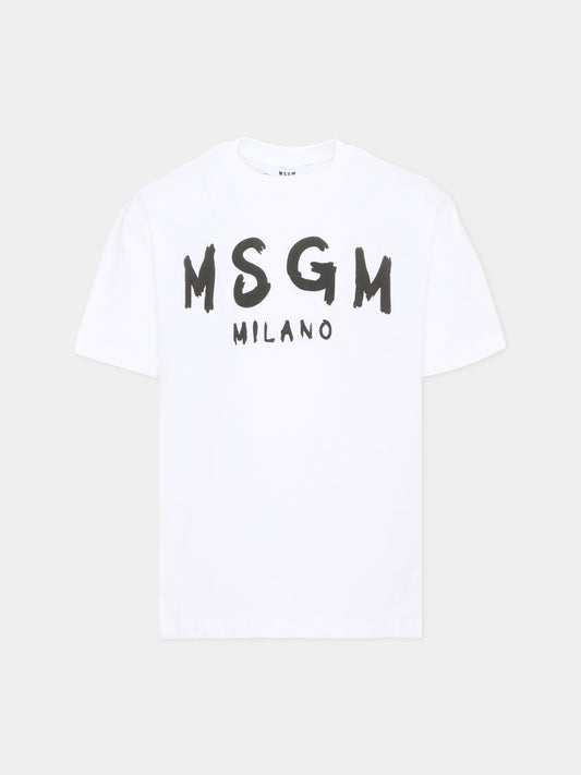 T-Shirt bianca per bambini con logo,Msgm Kids,F6MSJUTH010 001