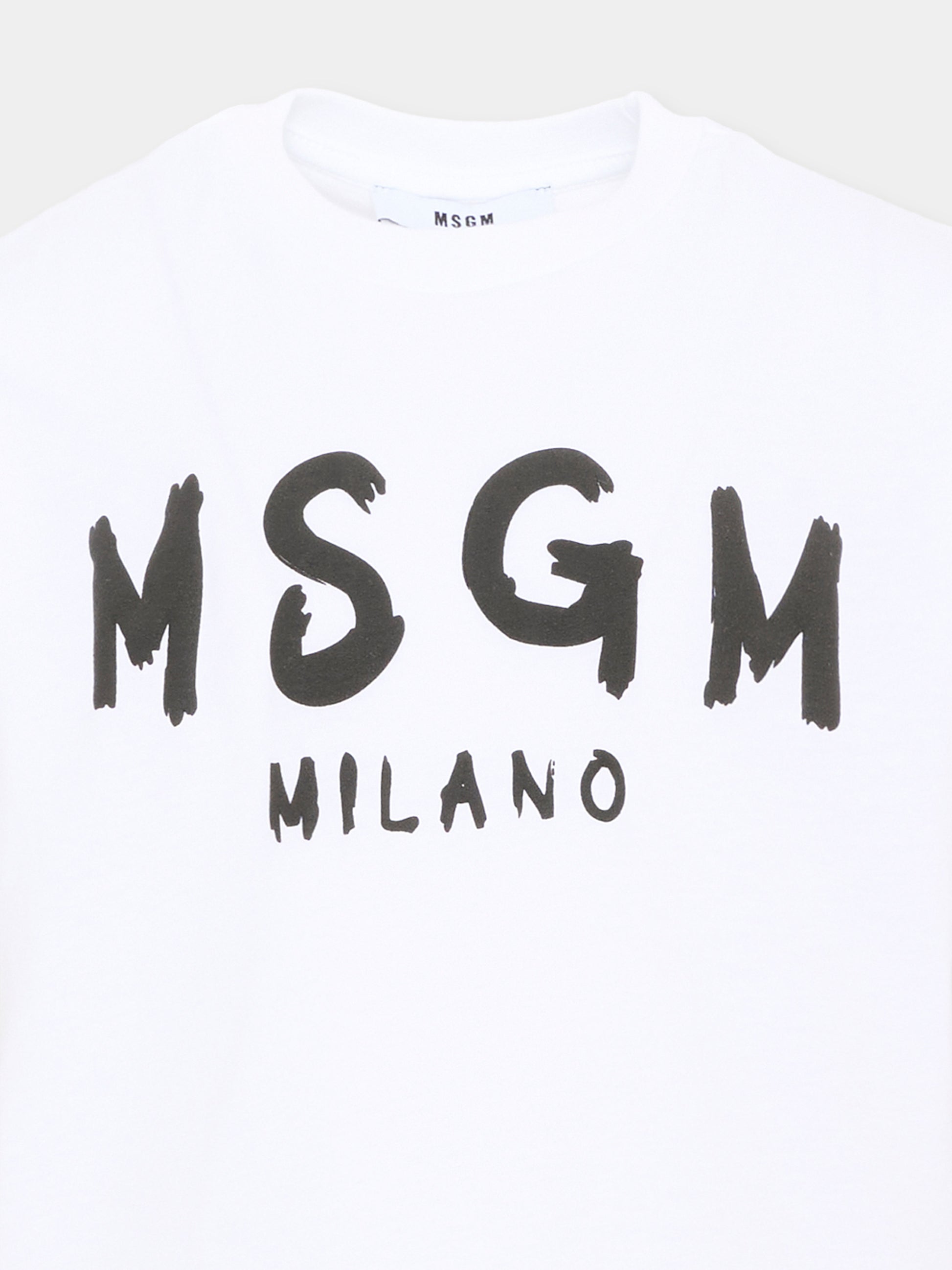 T-Shirt bianca per bambini con logo,Msgm Kids,F6MSJUTH010 001
