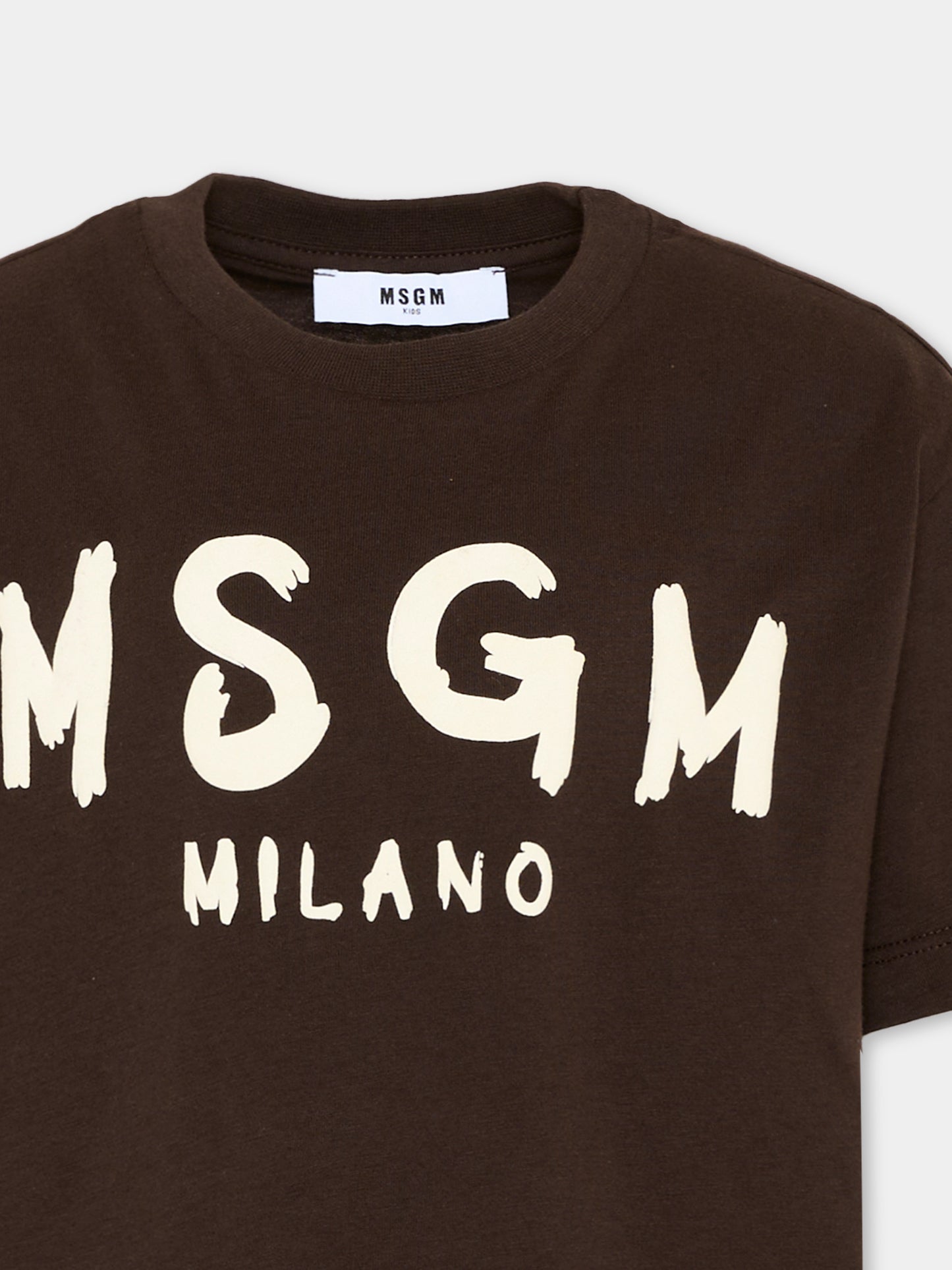 T-Shirt marrone per bambini con logo,Msgm Kids,F6MSJUTH010 943