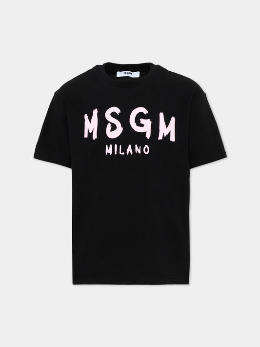 T-Shirt nera per bambina con logo,Msgm Kids,F6MSJUTH010 MS092