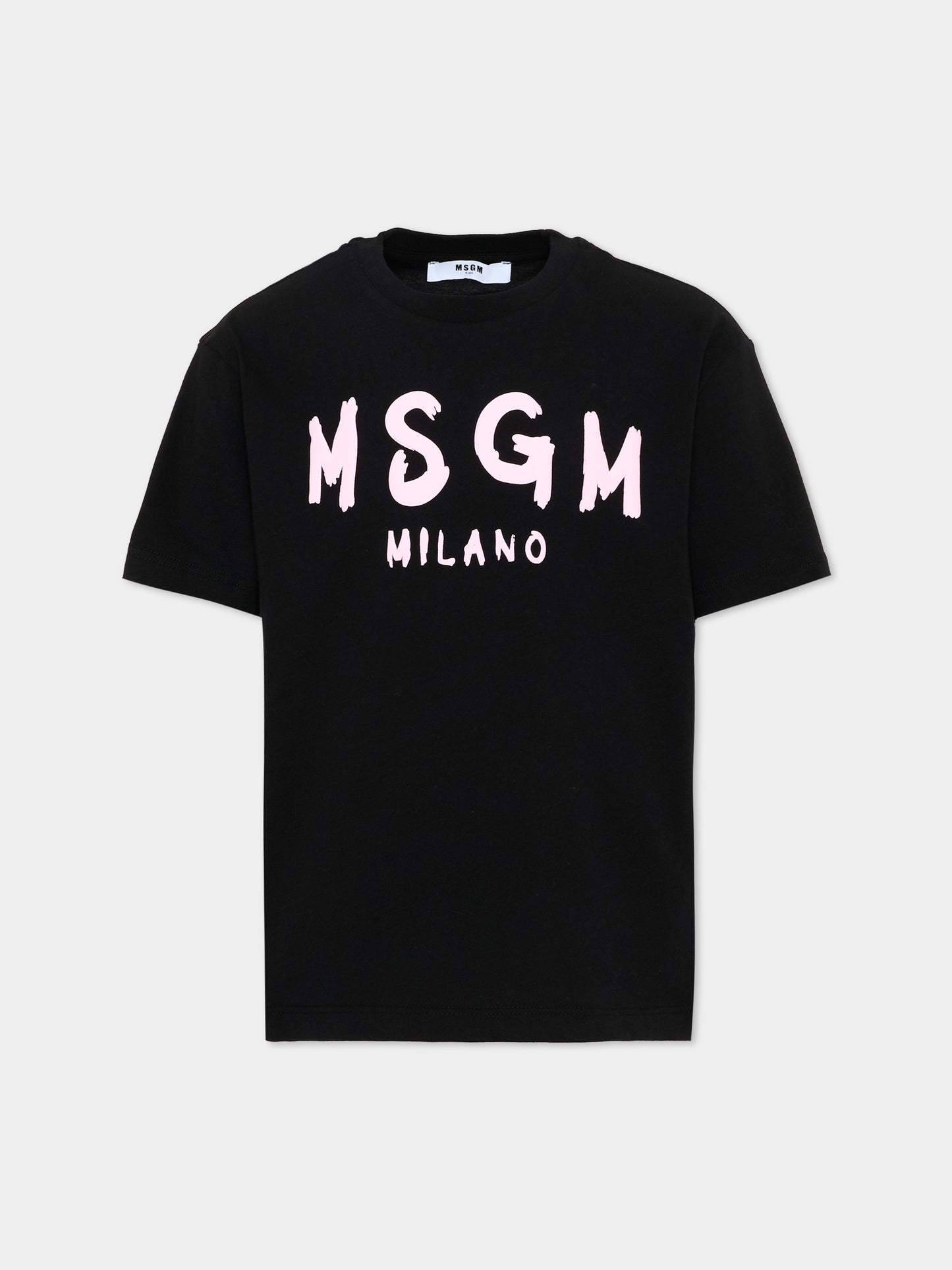 T-Shirt nera per bambina con logo,Msgm Kids,F6MSJUTH010 MS092