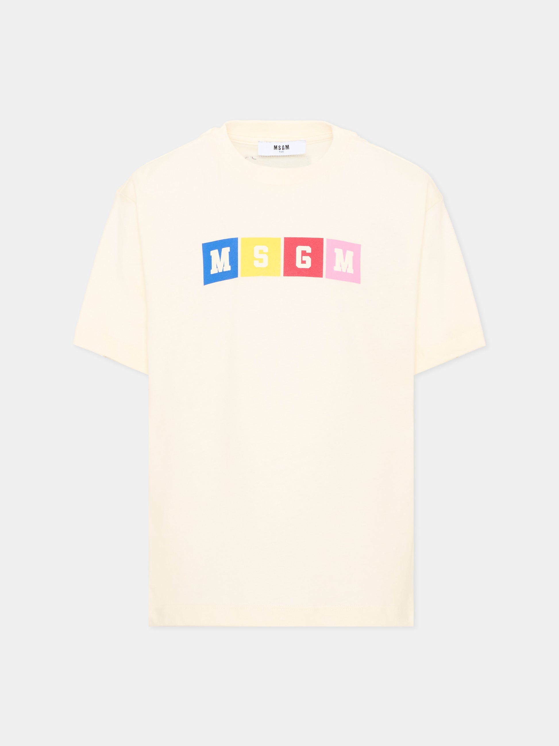 T-Shirt avorio per bambini con logo,Msgm Kids,F6MSJUTH156 013