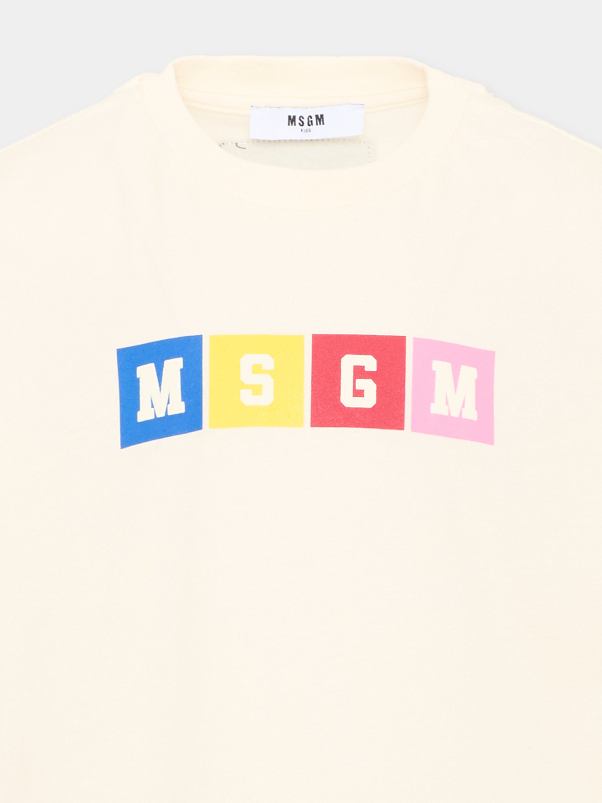 T-Shirt avorio per bambini con logo,Msgm Kids,F6MSJUTH156 013