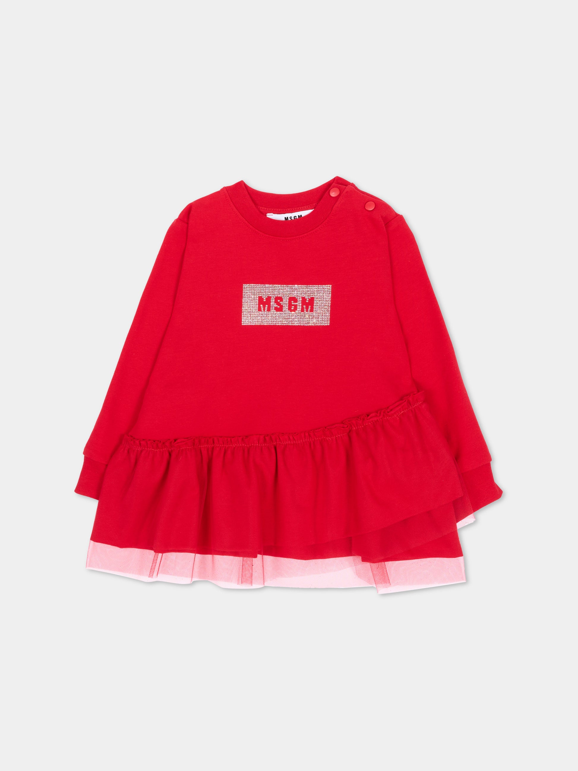 Vestito rosso per neonata con logo,Msgm Kids,F6MSNGDR327 MS031