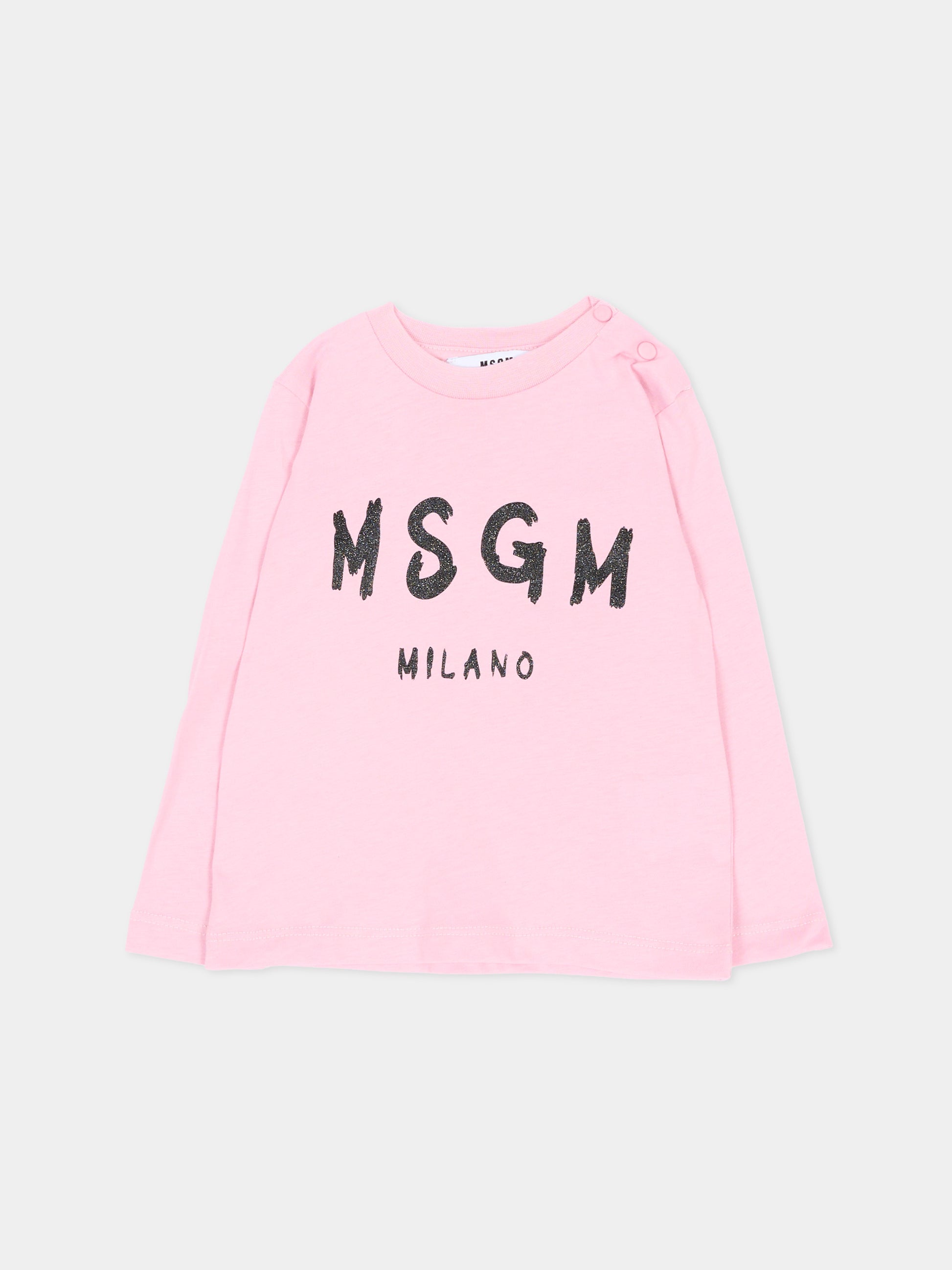 T-Shirt a manica lunga rosa per neonata con logo,Msgm Kids,F6MSNGTH367 MS090