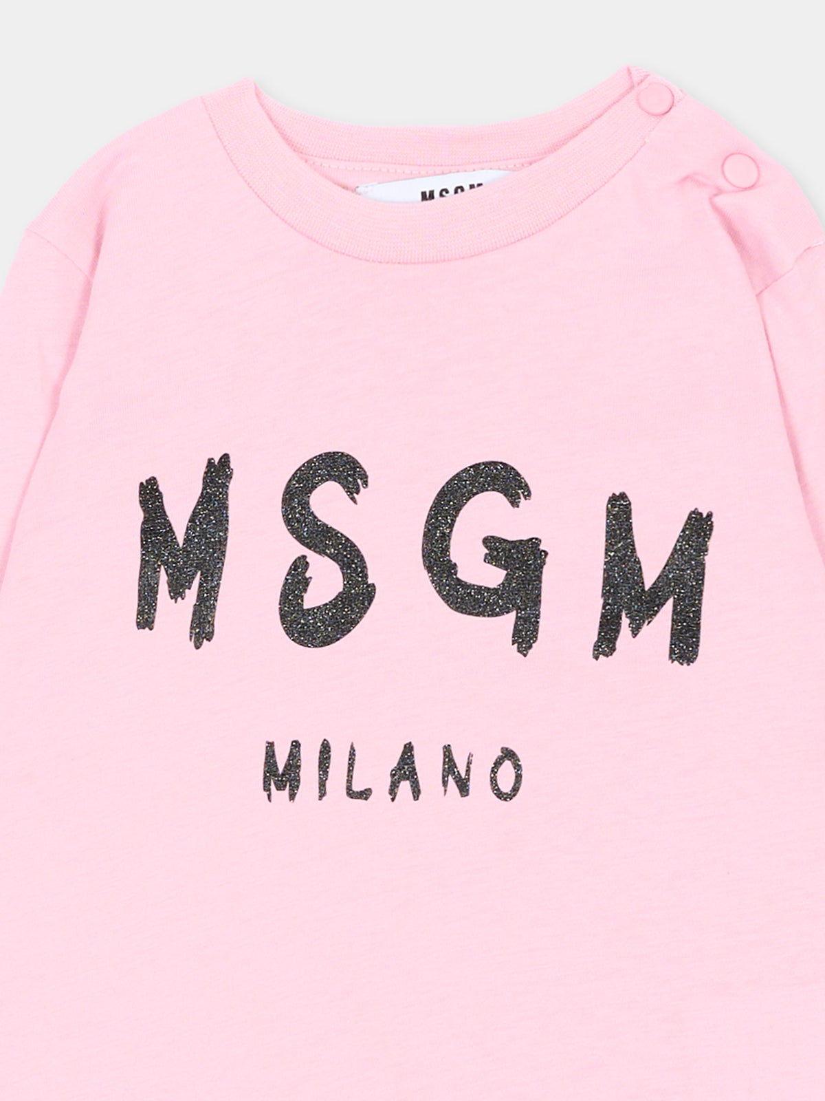 T-Shirt a manica lunga rosa per neonata con logo,Msgm Kids,F6MSNGTH367 MS090