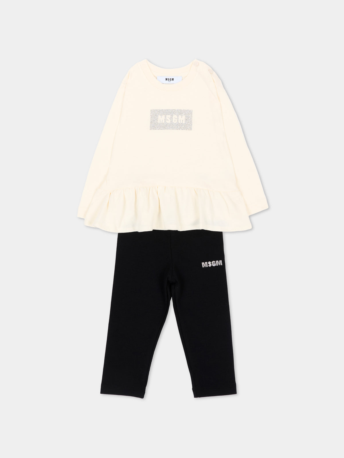 Completo sportivo lungo avorio per neonata con logo,Msgm Kids,F6MSNGTL328 013/05
