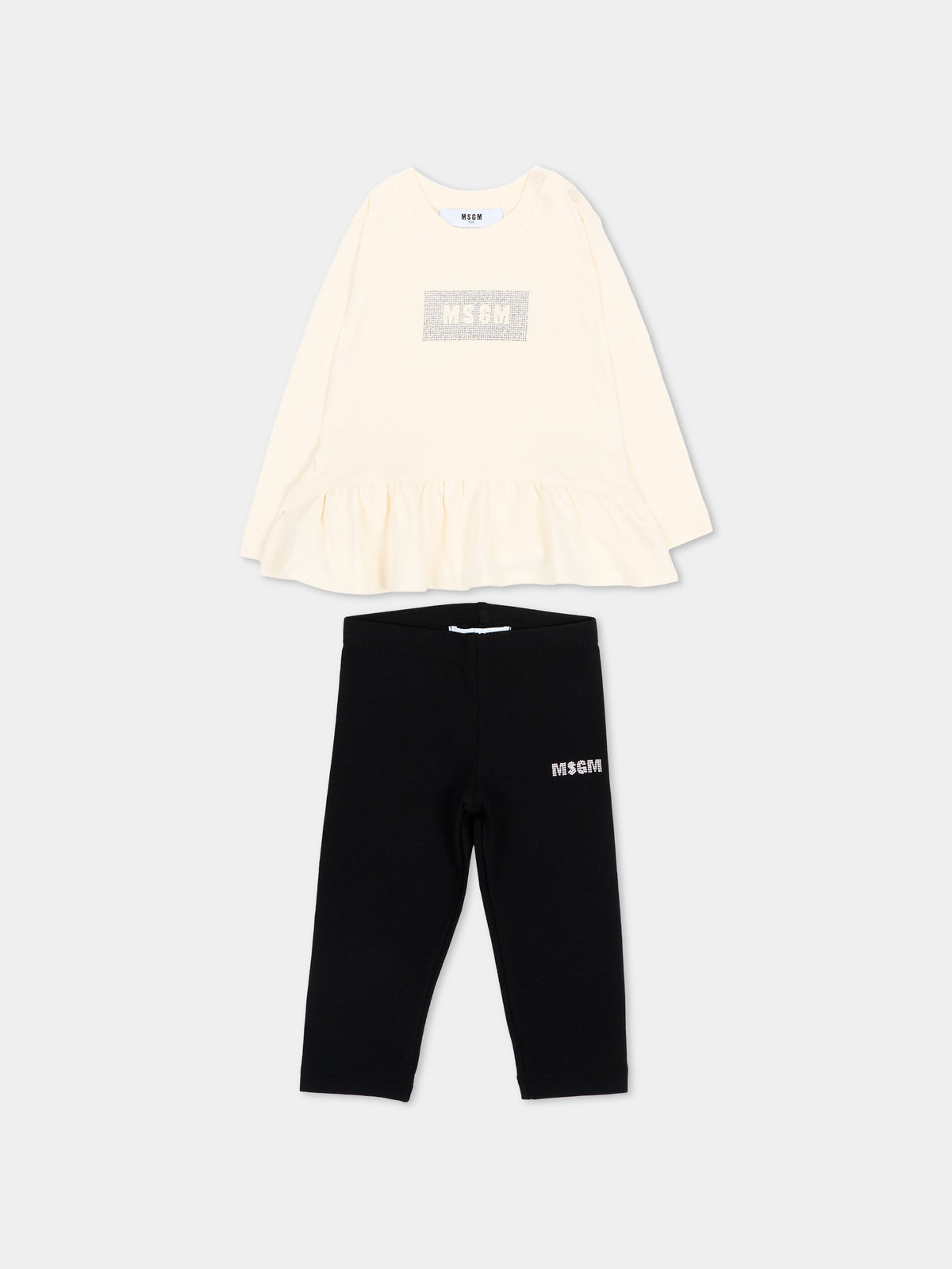 Completo sportivo lungo avorio per neonata con logo,Msgm Kids,F6MSNGTL328 013/05