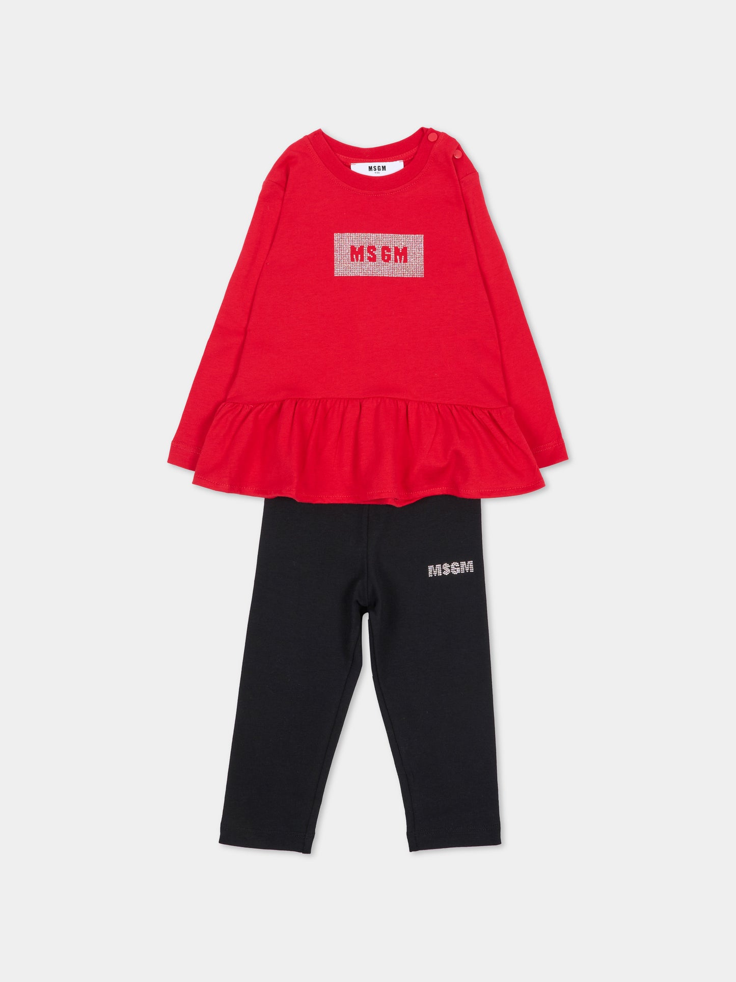 Completo sportivo lungo rosso per neonata con logo,Msgm Kids,F6MSNGTL328 MS099